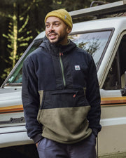 Woodland Hooded 1/2 Zip Recycled Polar Fleece Black/Khaki