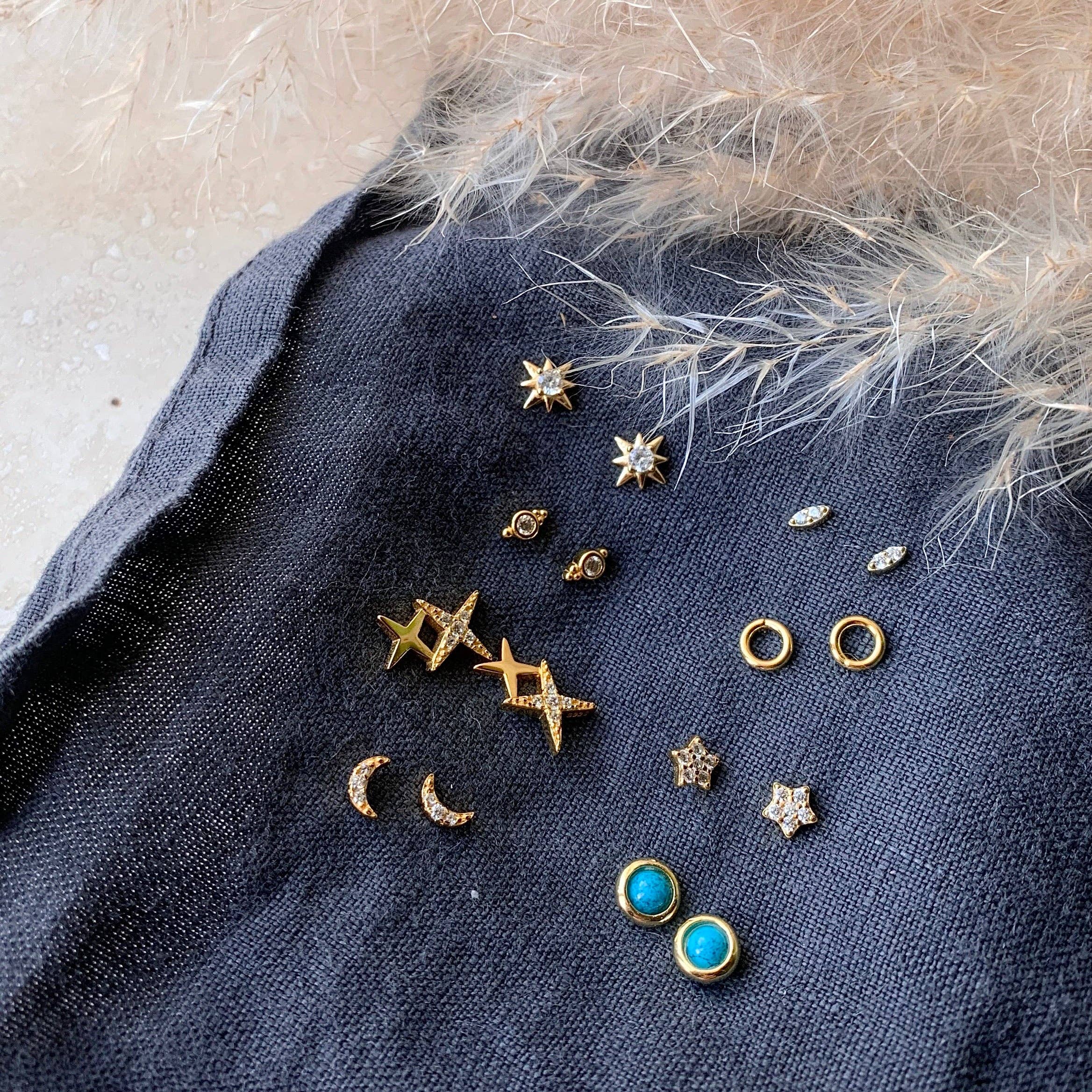 Gold Vermeil | Sterling Silver Mini Moon Stud Earrings: Silver