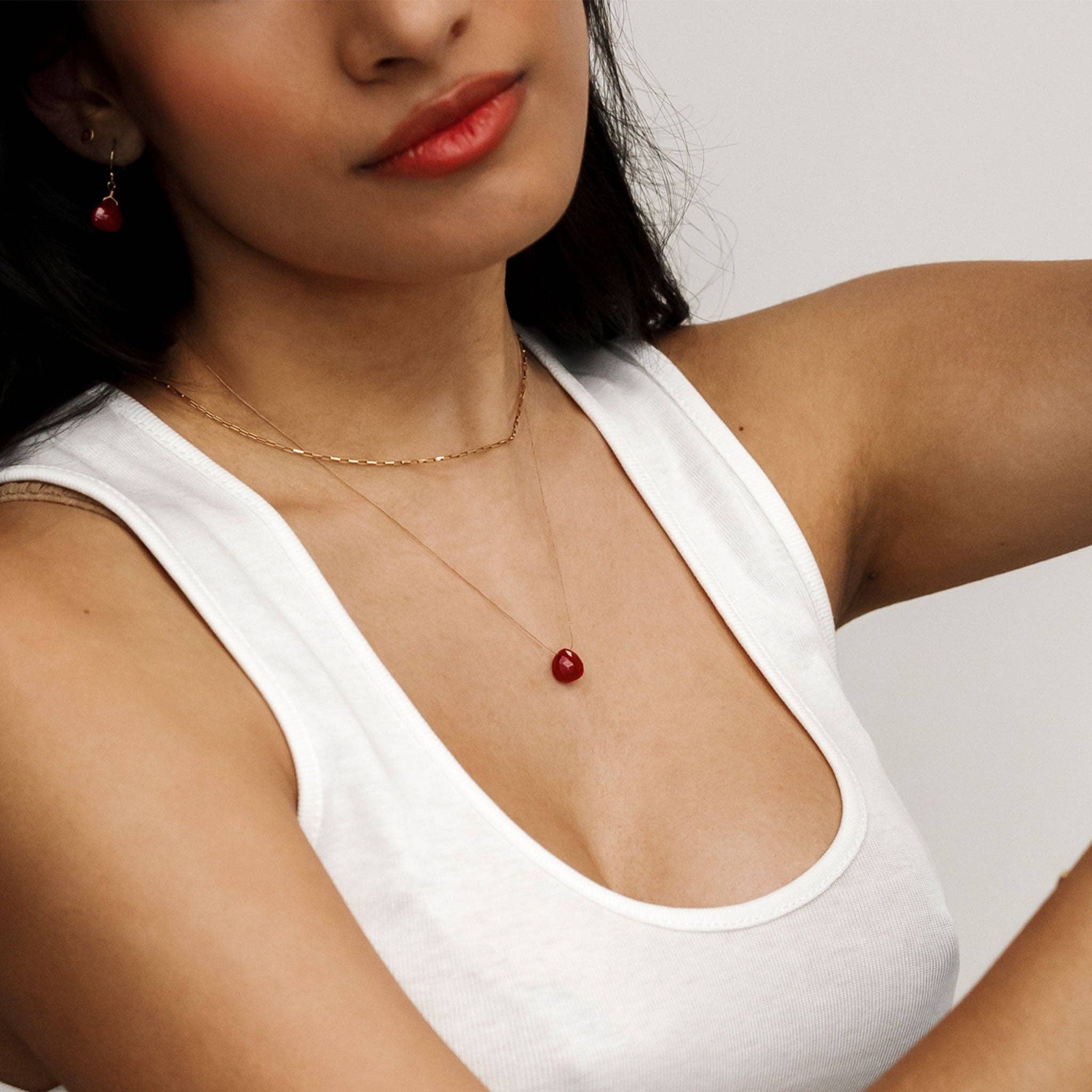 July Ruby Fine Cord Birthstone Necklace