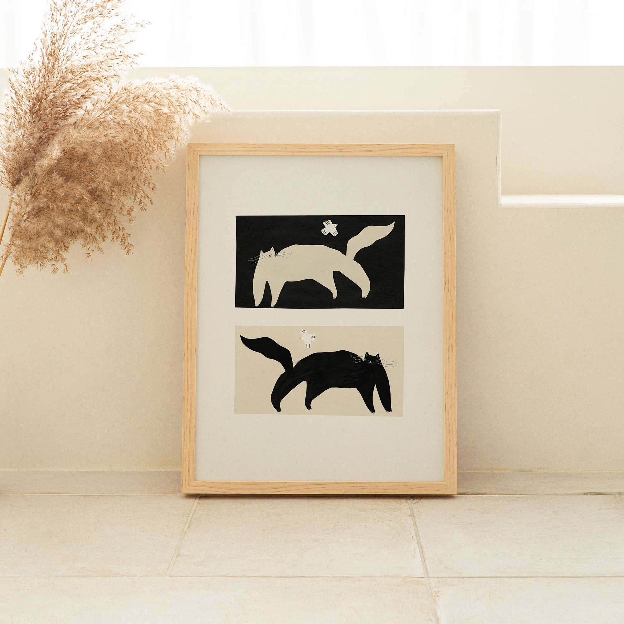 Negative / Positive Cats Art Print | Monochrome Wall Art: A3