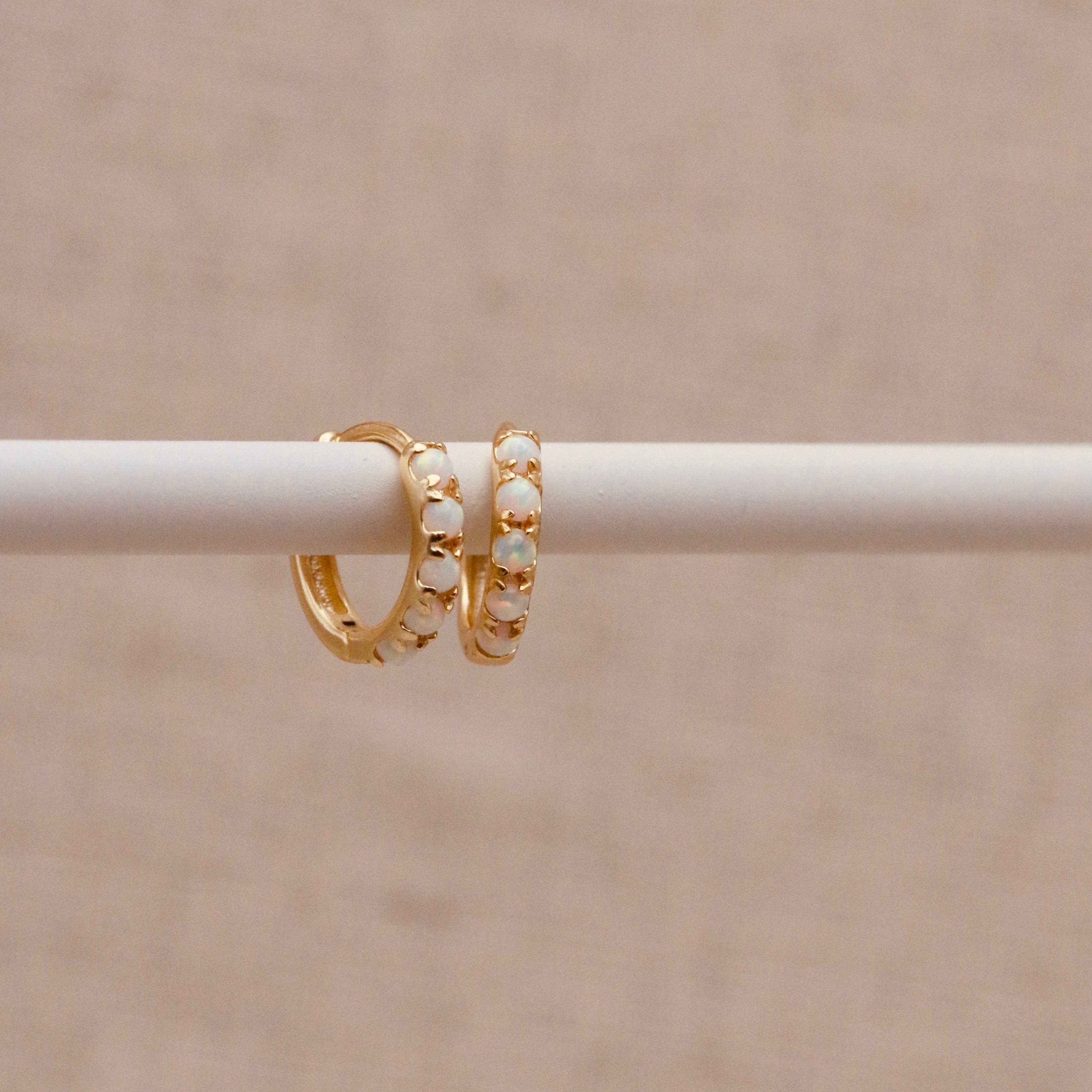 Gold Opal Huggie Hoops: Pair
