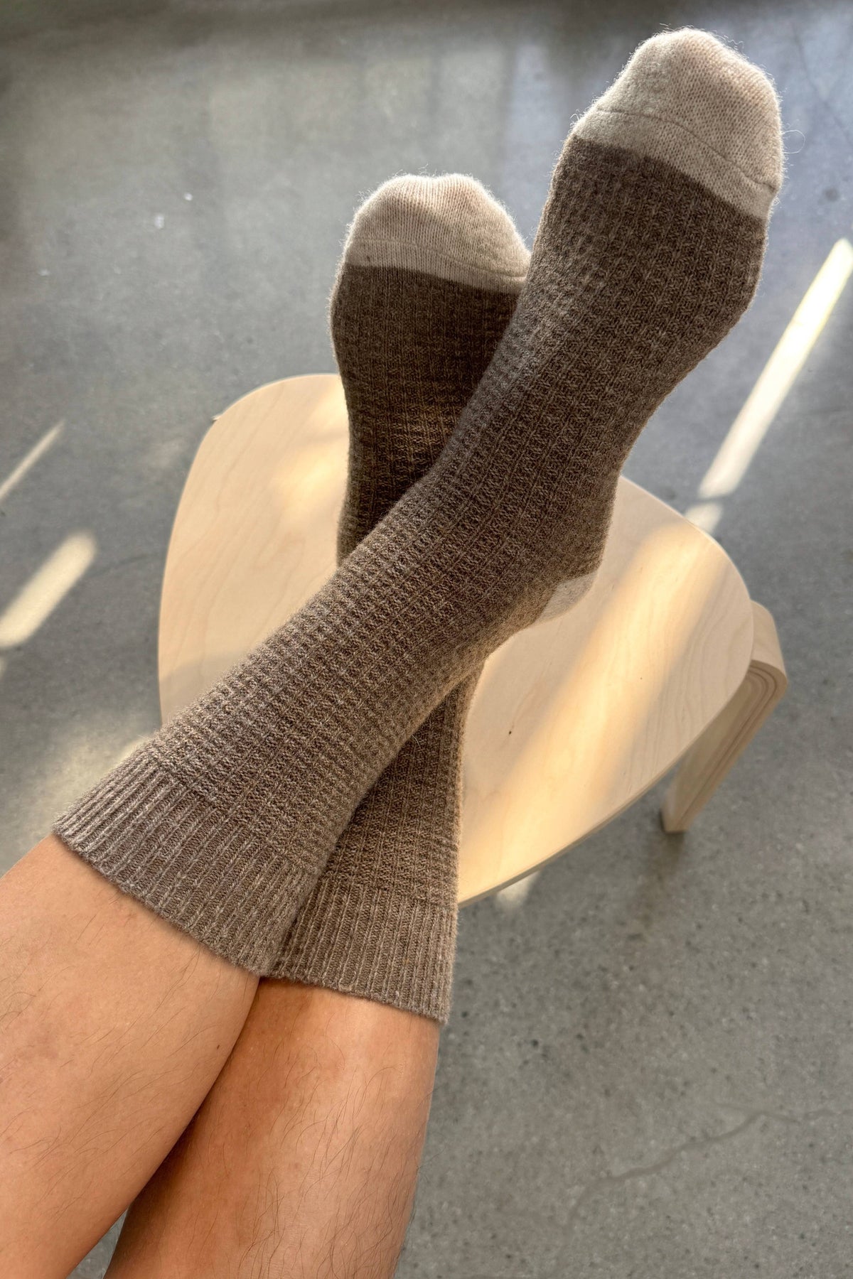 Extended Wool Waffle Socks : Denim/Stone