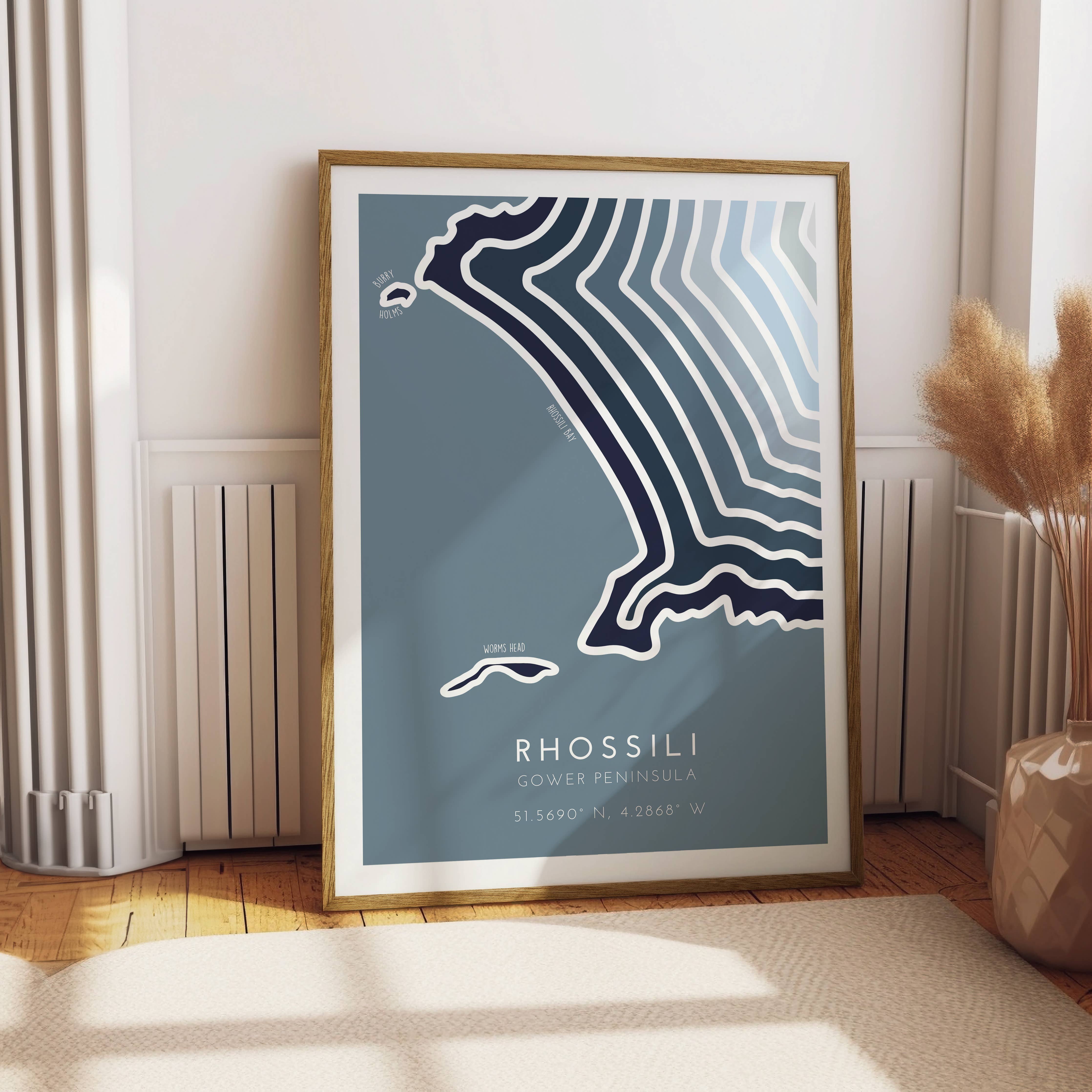 Rhossili Coastline Print - Coastal Wall Art: Sea Blue / A4
