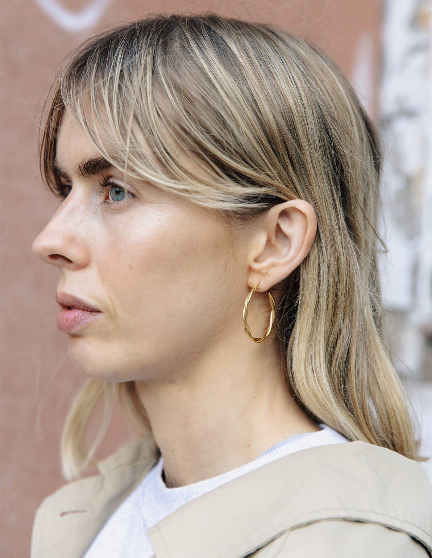 Gold Large Entwined Latch Hoop Earrings, Waterproof