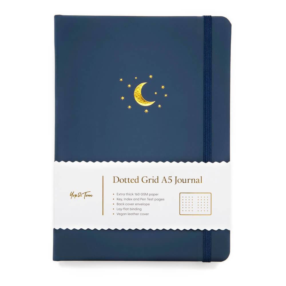 A5 Dot Grid Journal - Moon and Stars: Midnight Blue
