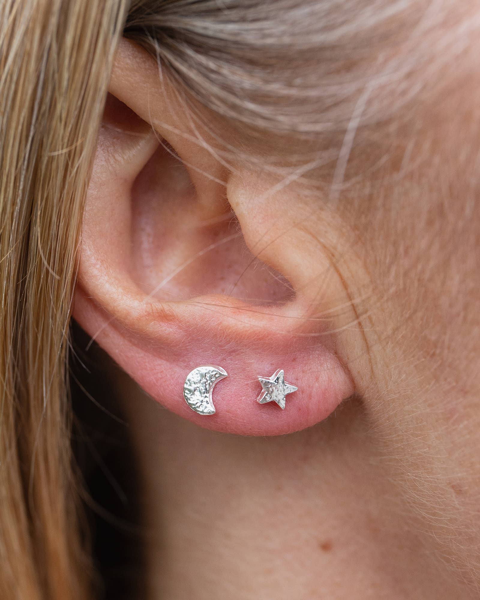 Sterling Silver Mini Studs - Moon and Star