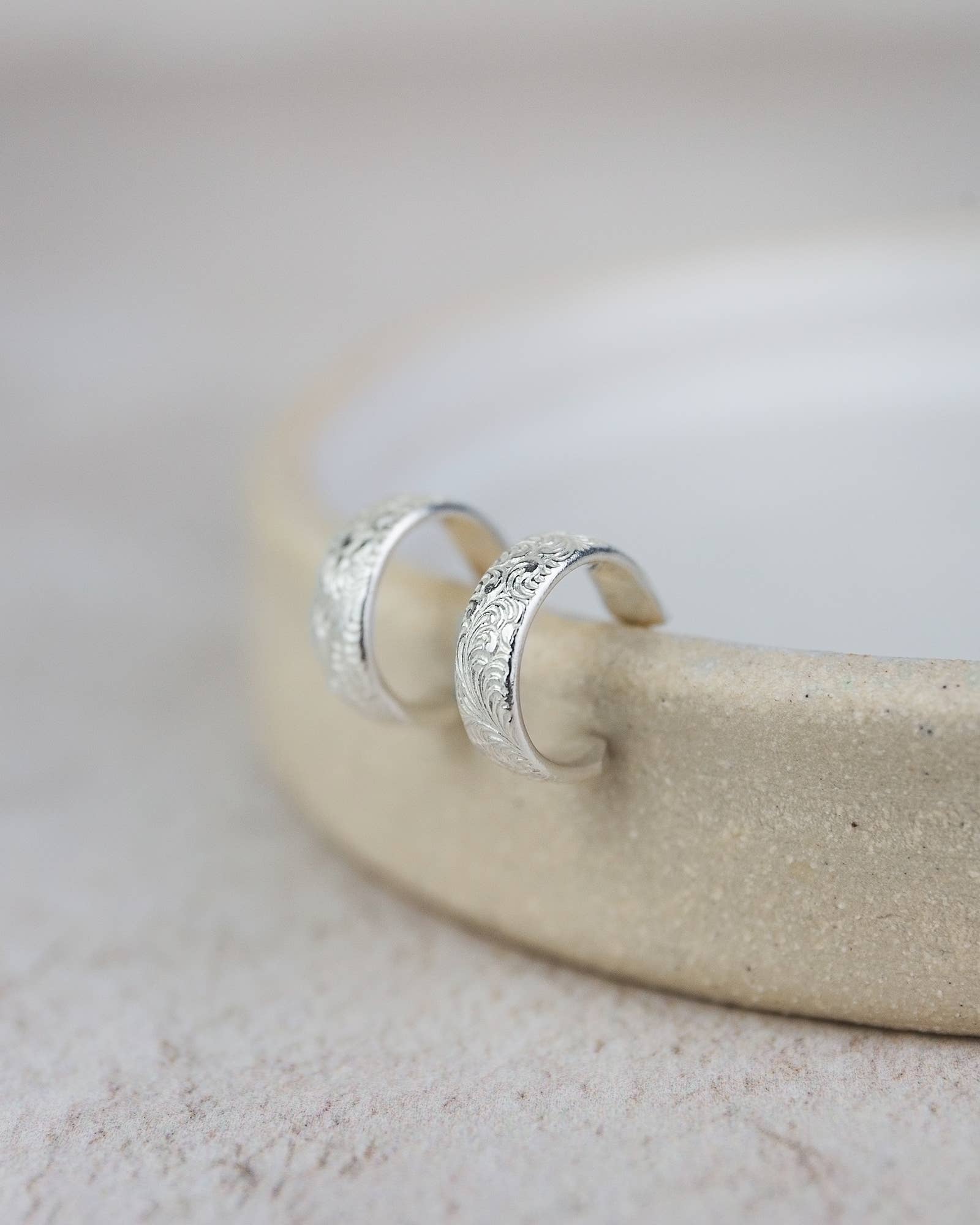 Sterling Silver Lace Huggie Hoops