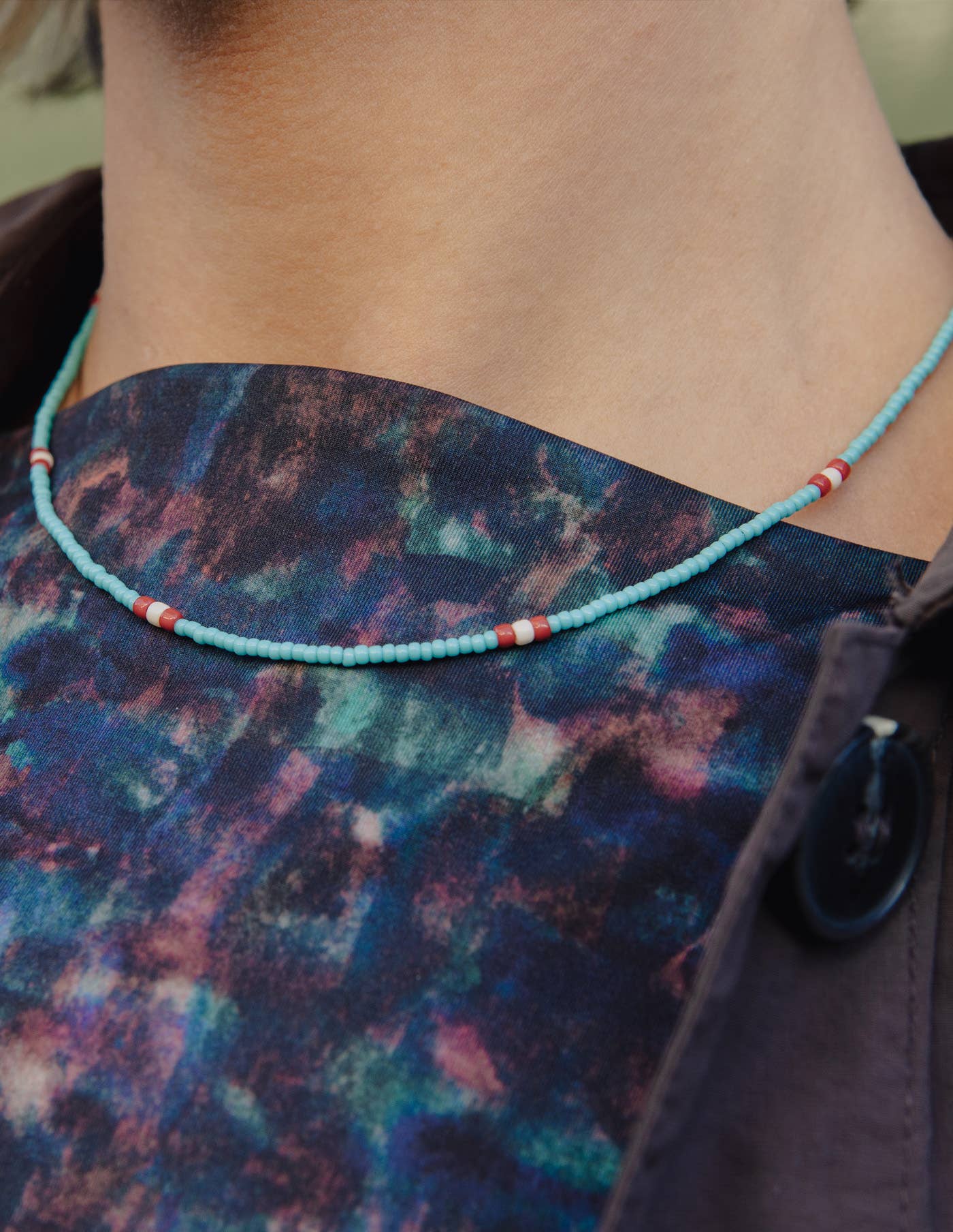 Turquoise and Red Beaded Necklace
