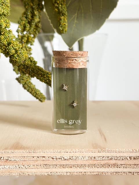 Glass Vial Stud Earrings - CZ Star Stud Earrings