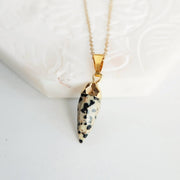 Dalmatian Jasper Gemstone Spike Necklace Pendant: 16 - 18 inches