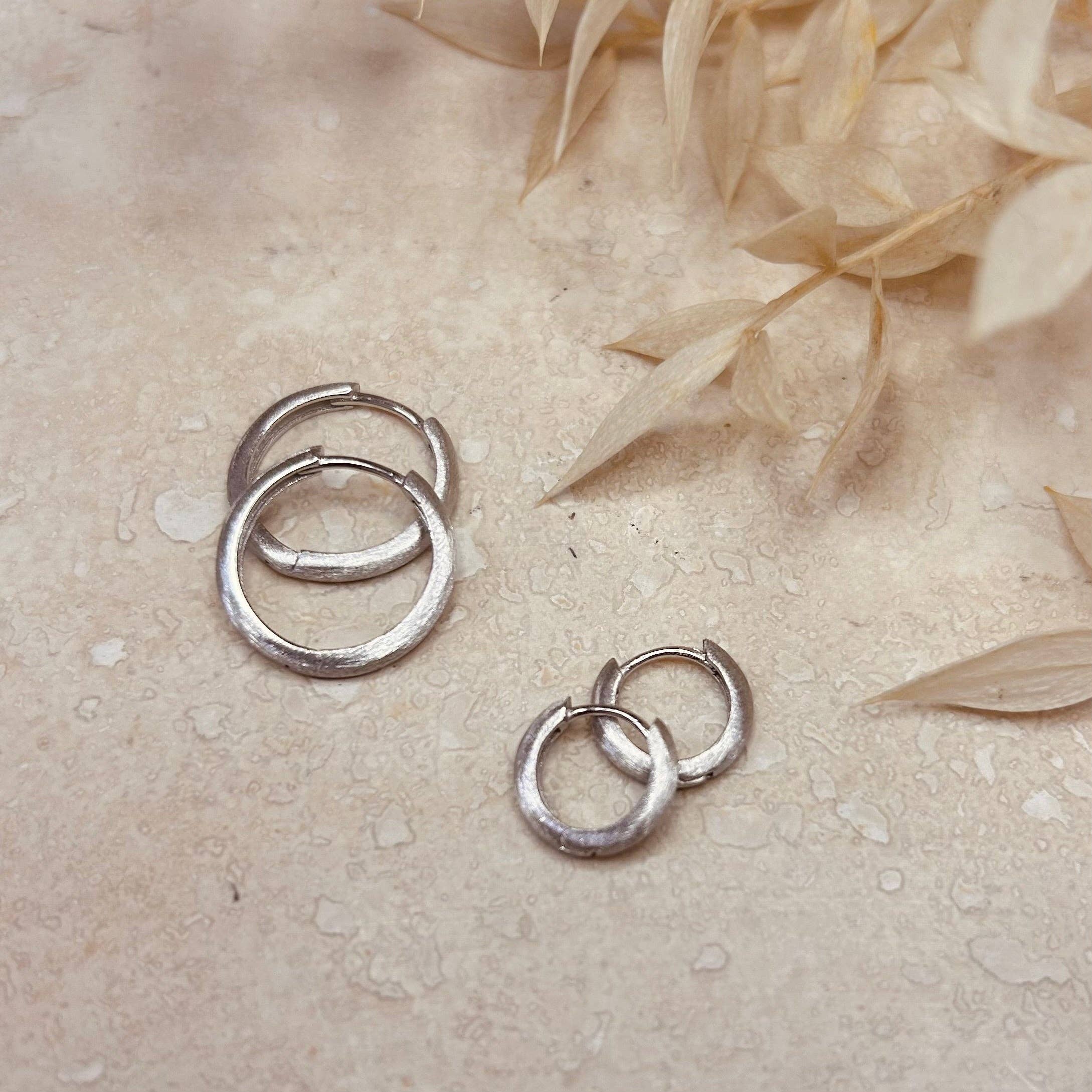 Brushed Silver Minimal Hoops: 15mm