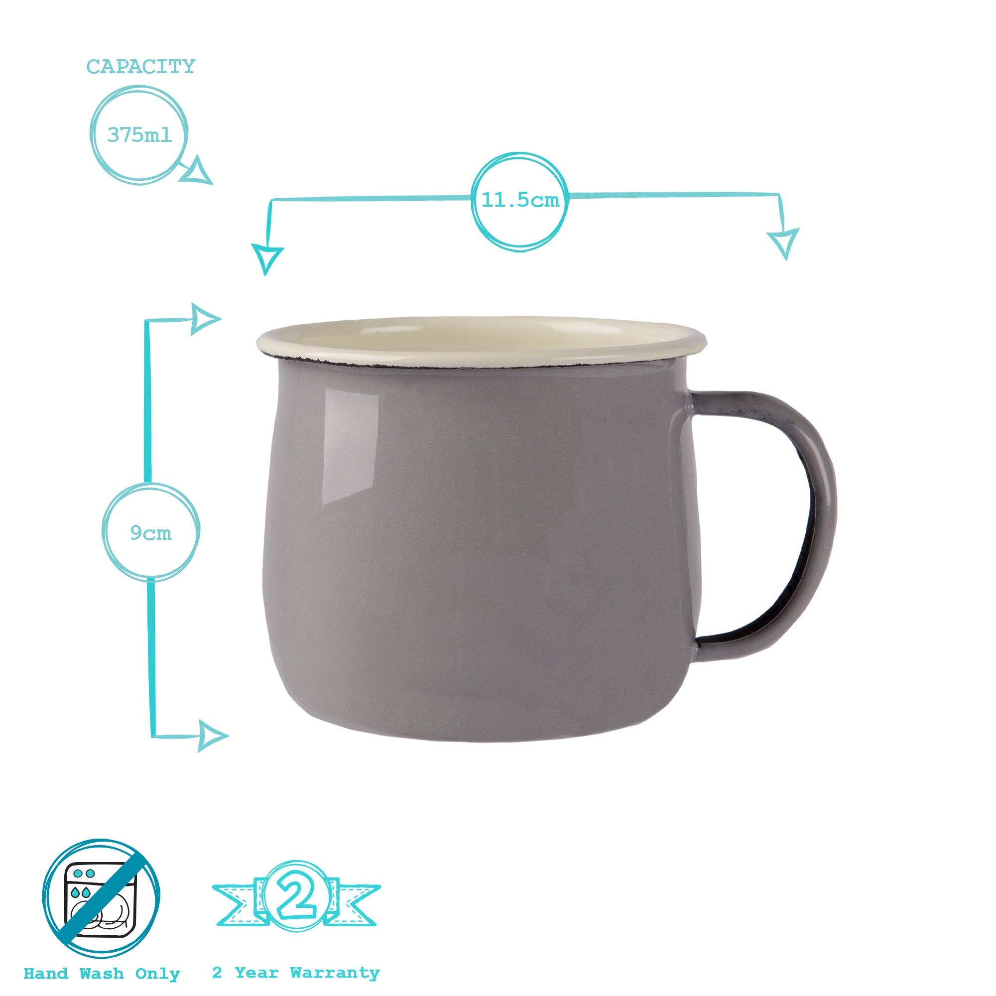 Argon Tableware Coloured Enamel Belly Mug - 375ml - Grey