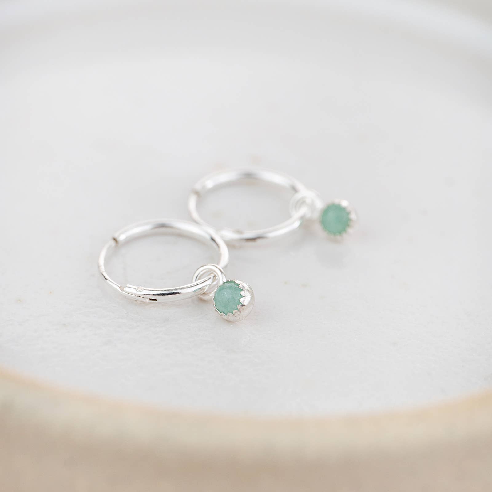 Sterling Silver Mini Gemstone Hoops: Rose Quartz