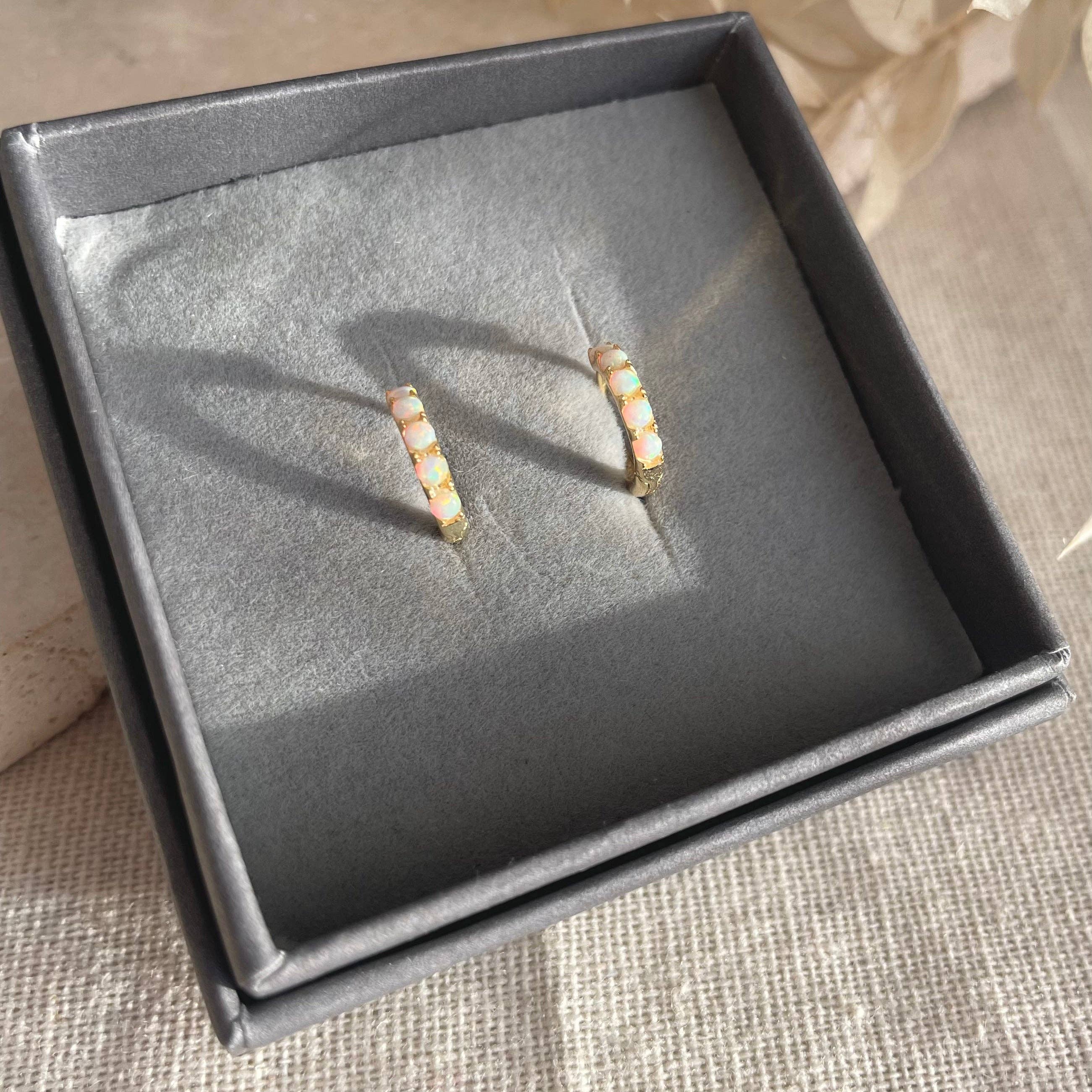 Gold Opal Huggie Hoops: Pair