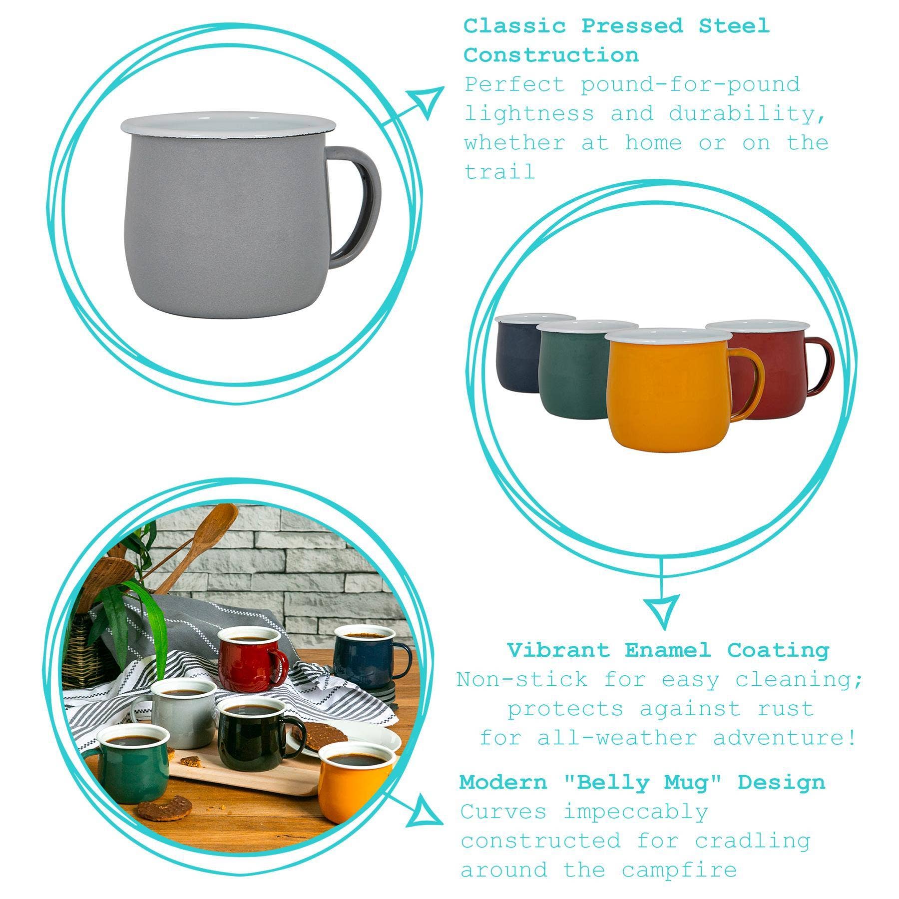 Argon Tableware Coloured Enamel Belly Mug - 375ml - Grey