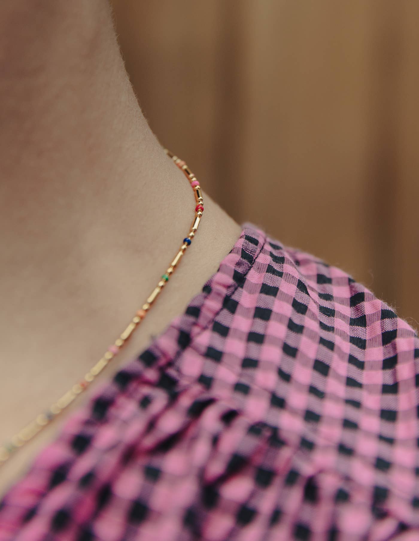Gold Enamel Bead Necklace, Waterproof