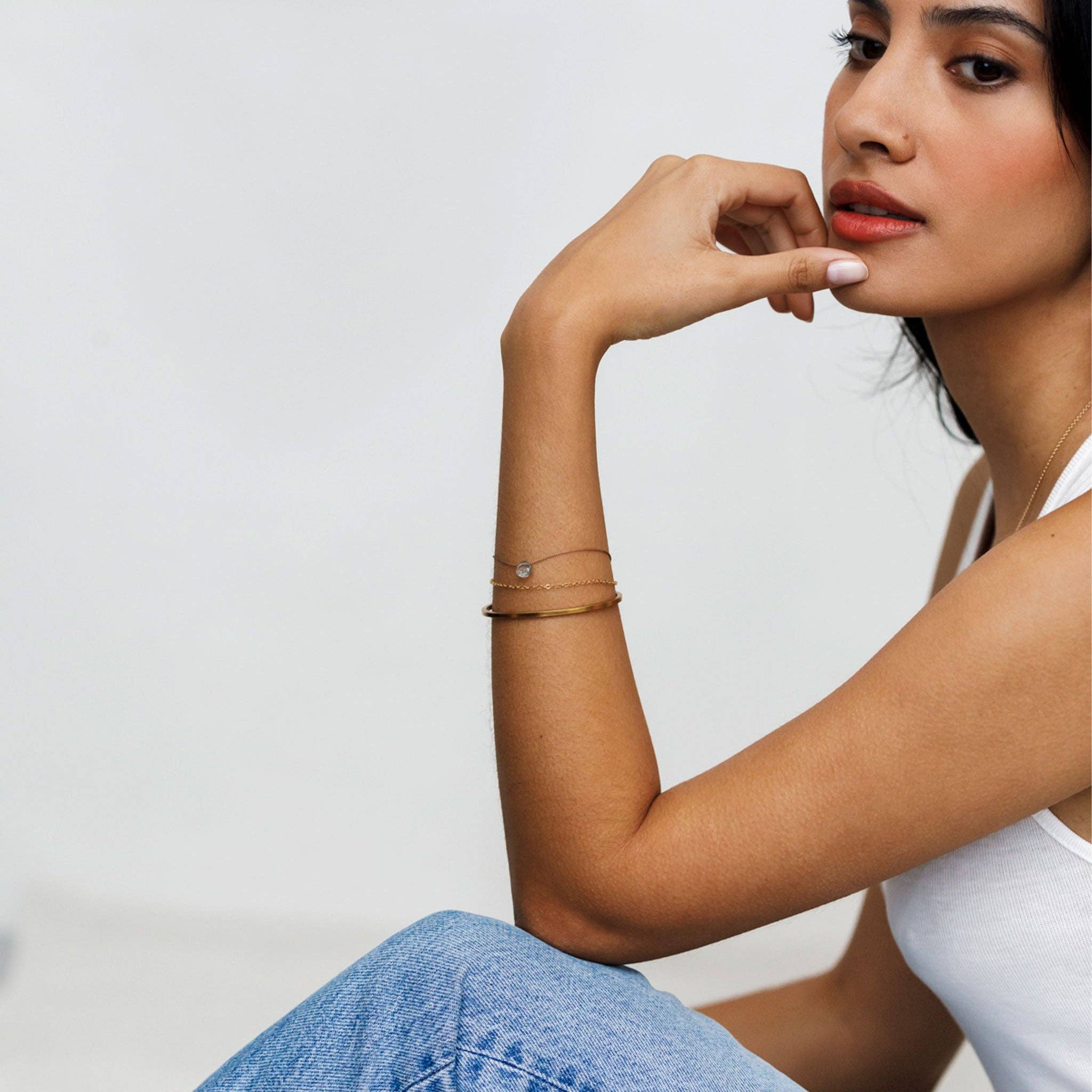 March Aquamarine Gold and Silk Birthstone Bracelet