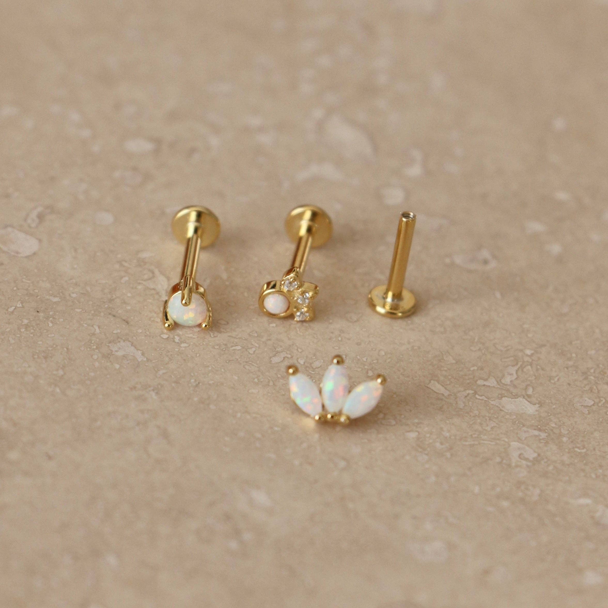 Gold Opal Labret Single Stud: Jewelled Opal