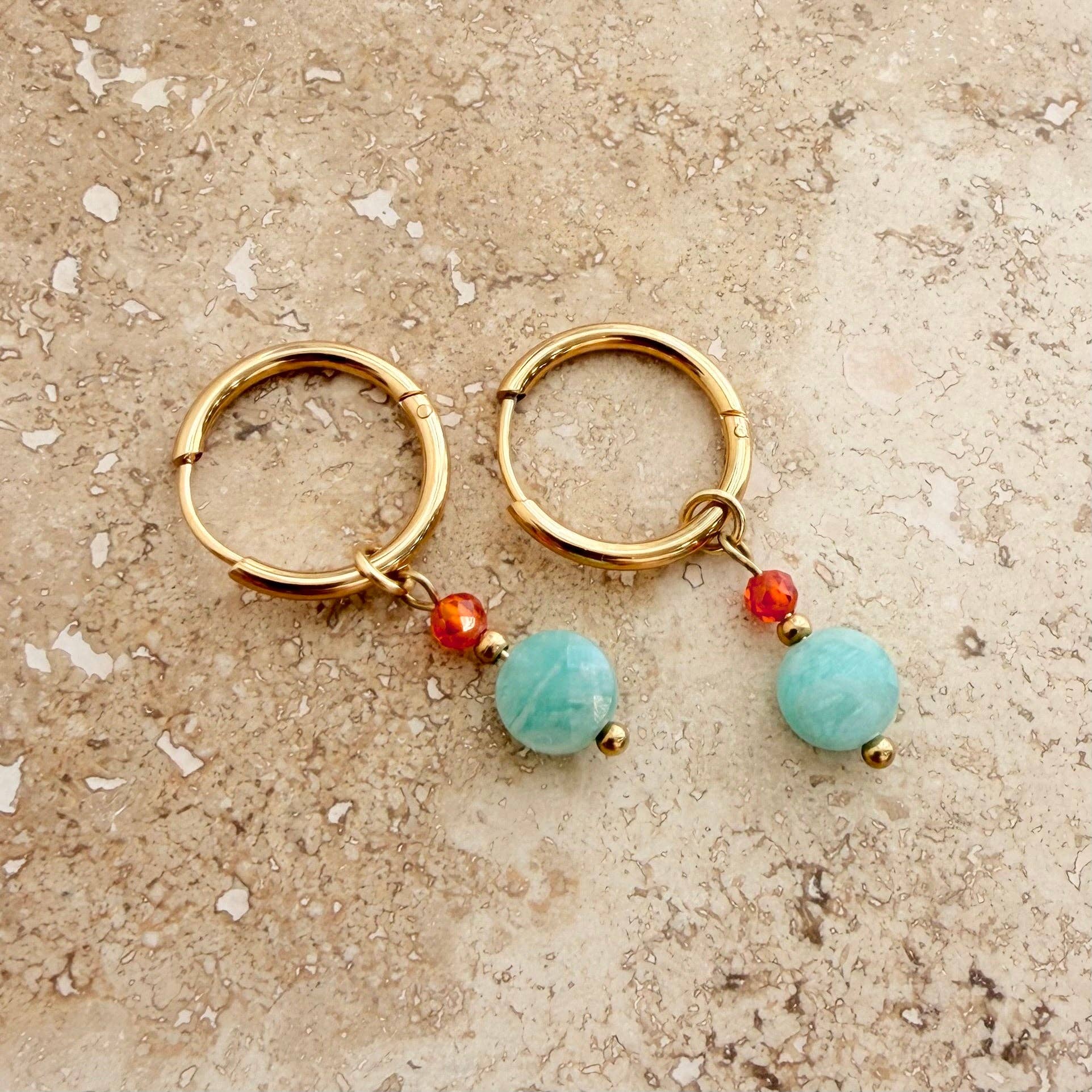 Everyday Beaded Hoops - Turquoise & Orange