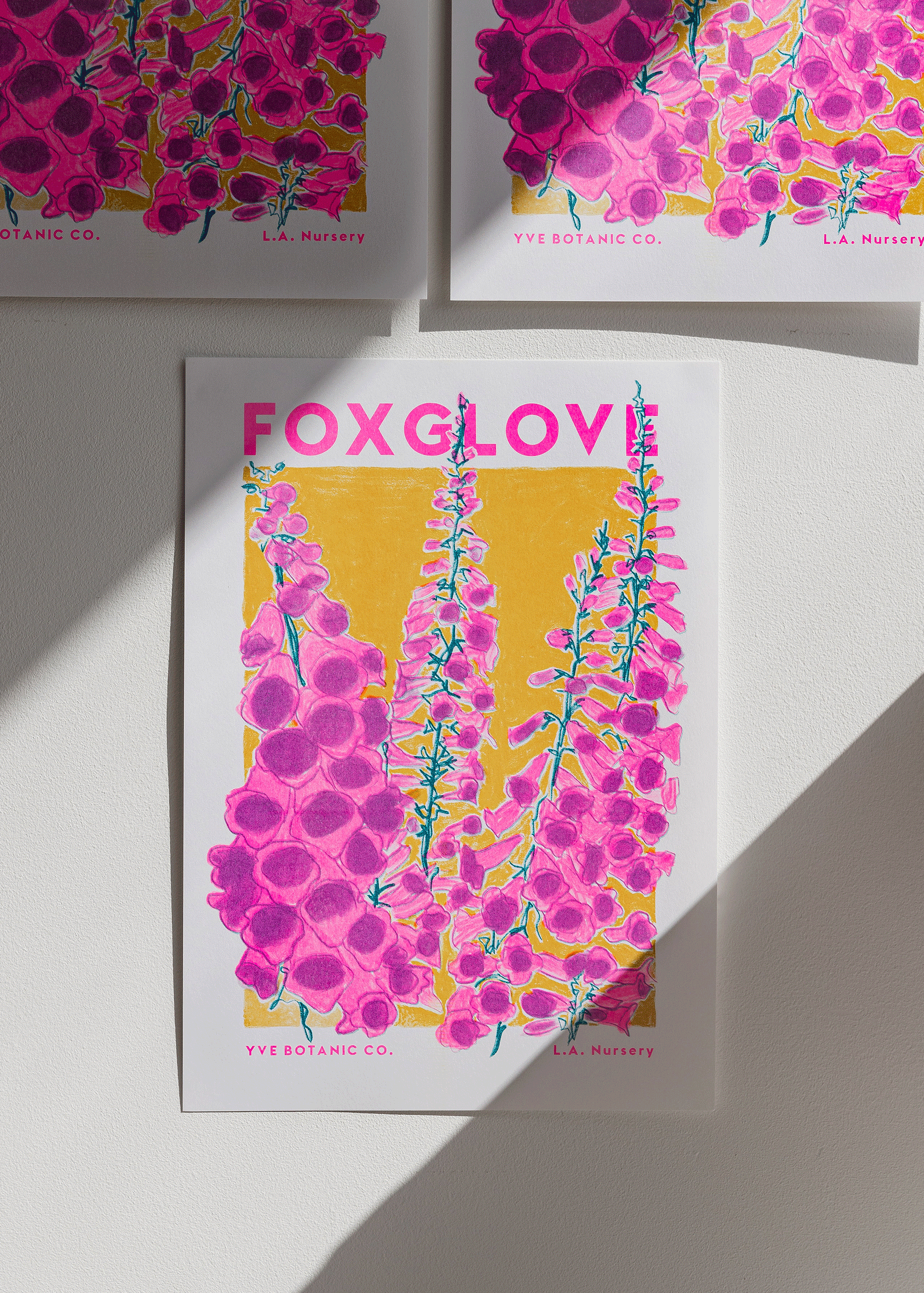 Foxglove Flower Risograph Print: A3 29.7 x 42 cm