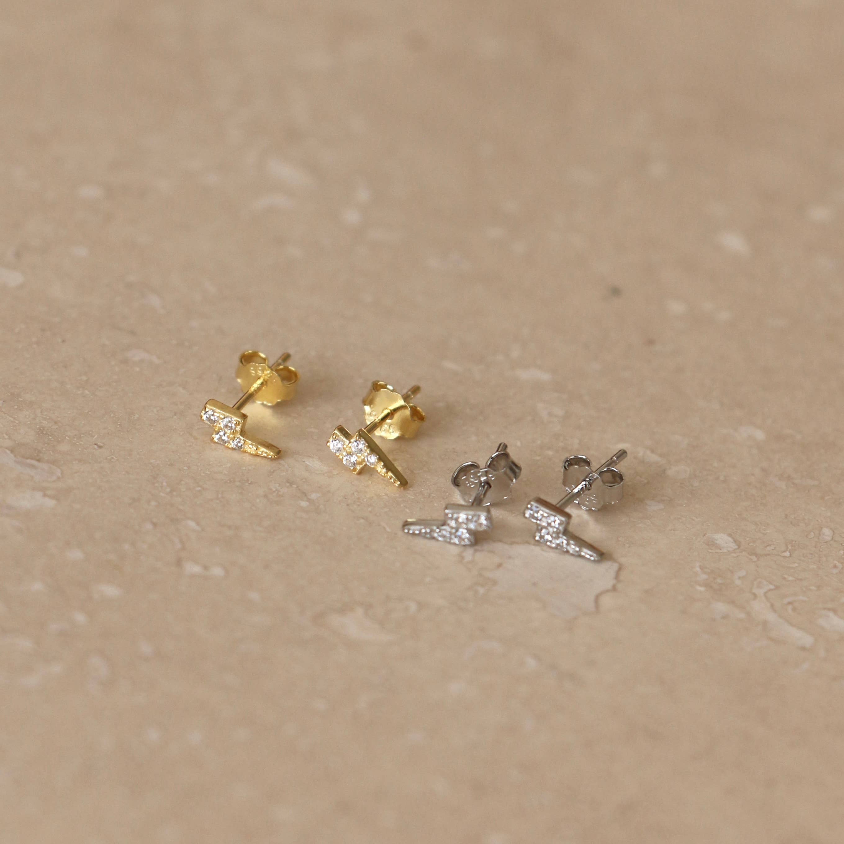Gold Vermeil | Sterling Silver Mini Lightning Stud Earrings: Gold