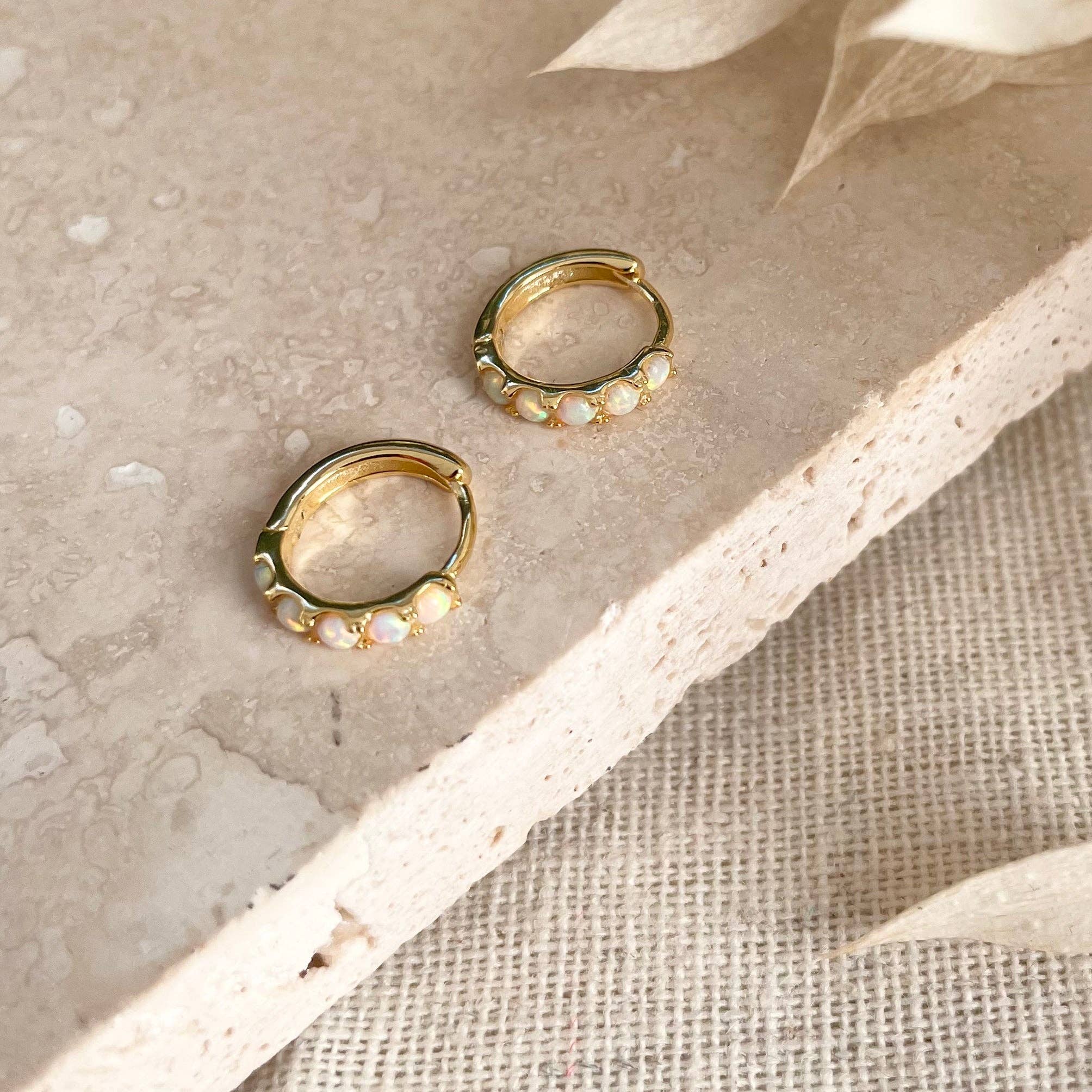 Gold Opal Huggie Hoops: Pair