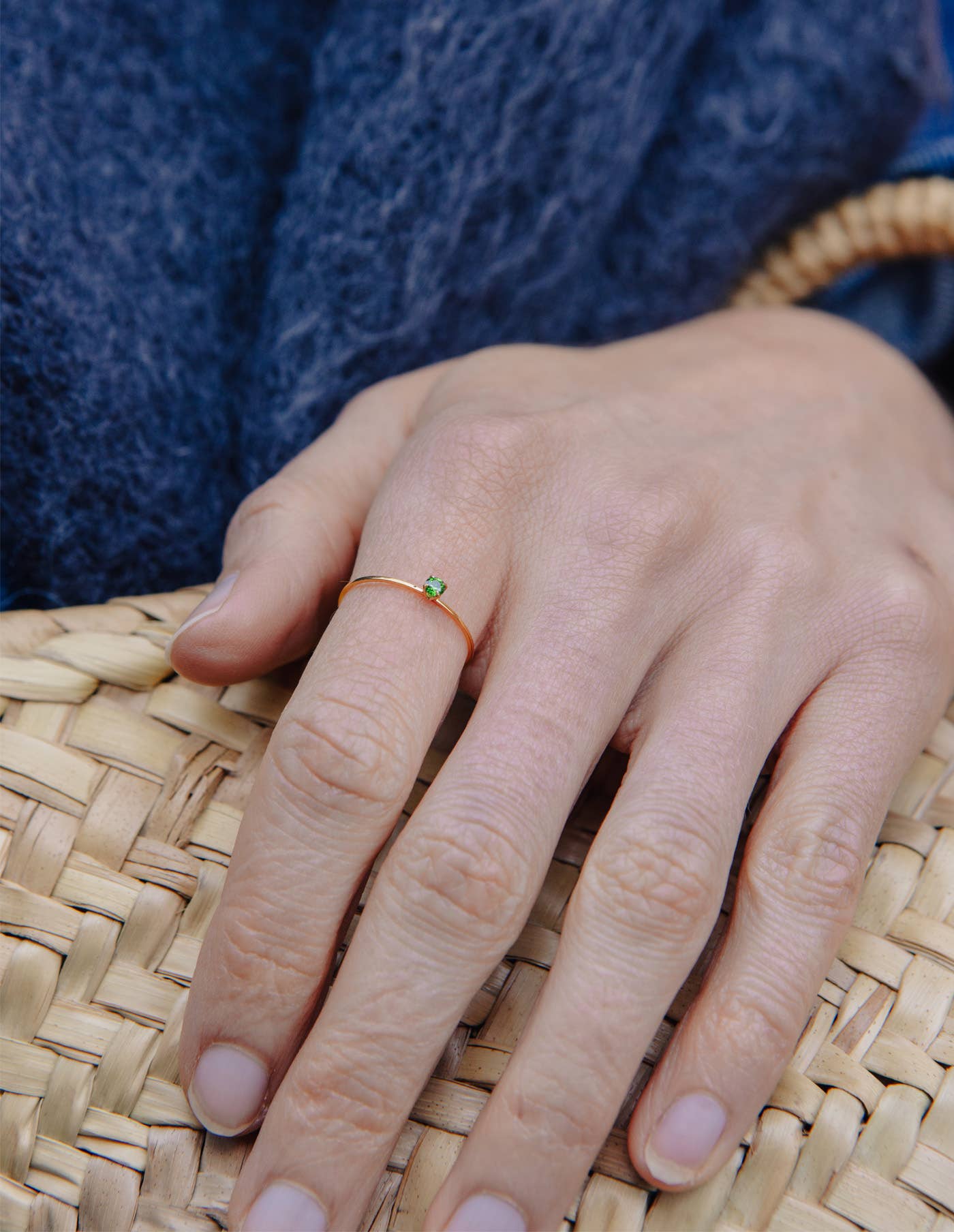 Gold Dainty Green Gemstone Ring, Waterproof: Large