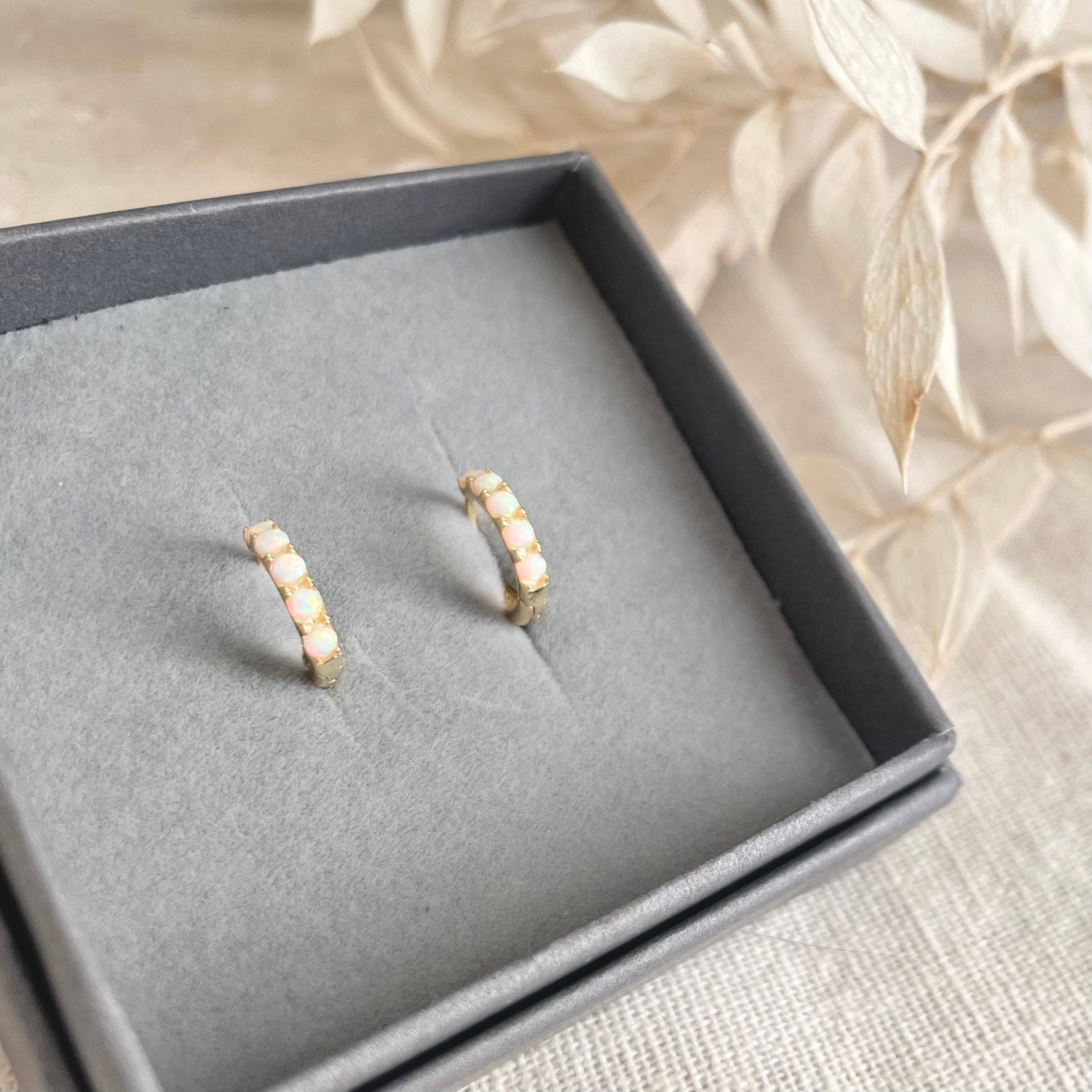 Gold Opal Huggie Hoops: Pair