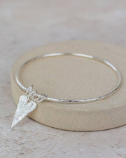 Sterling Silver Long Heart Charm Bangle: 6cm