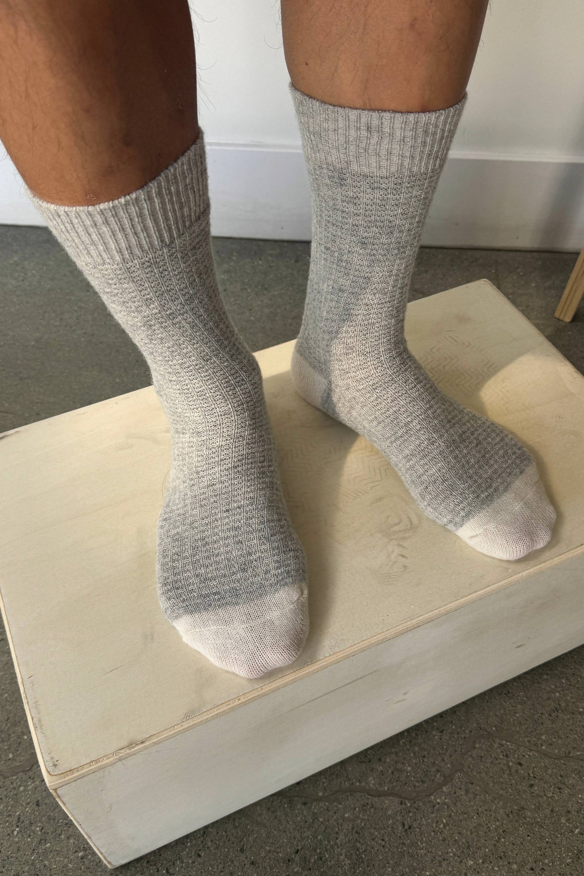Extended Wool Waffle Socks : Denim/Stone