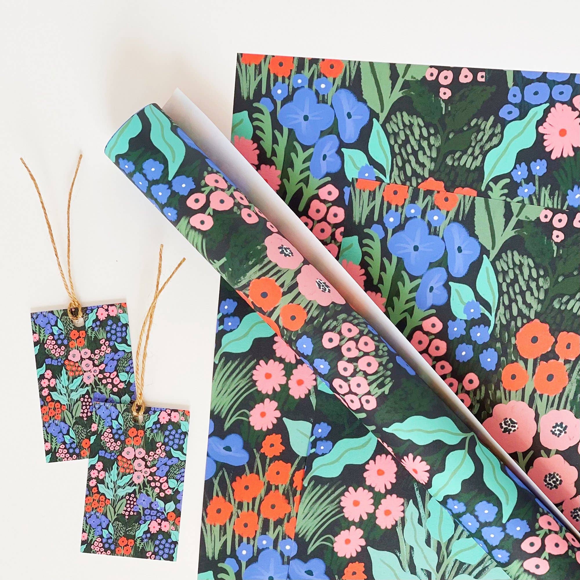 Midnight Blue Flower Meadow Recyclable Gift Wrap: 10 sheets