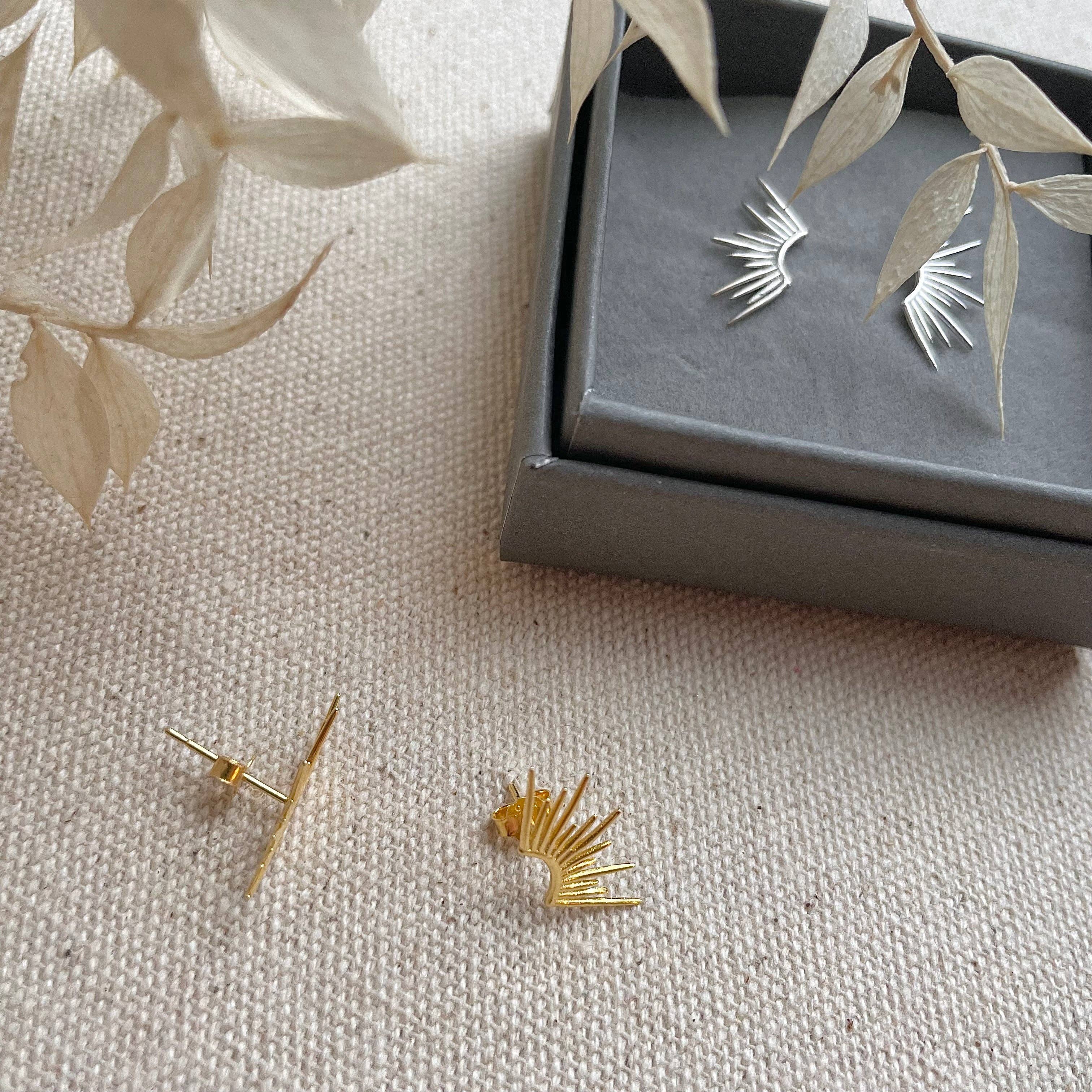 Sterling Silver or Gold Vermeil Sun Ray Studs: Silver