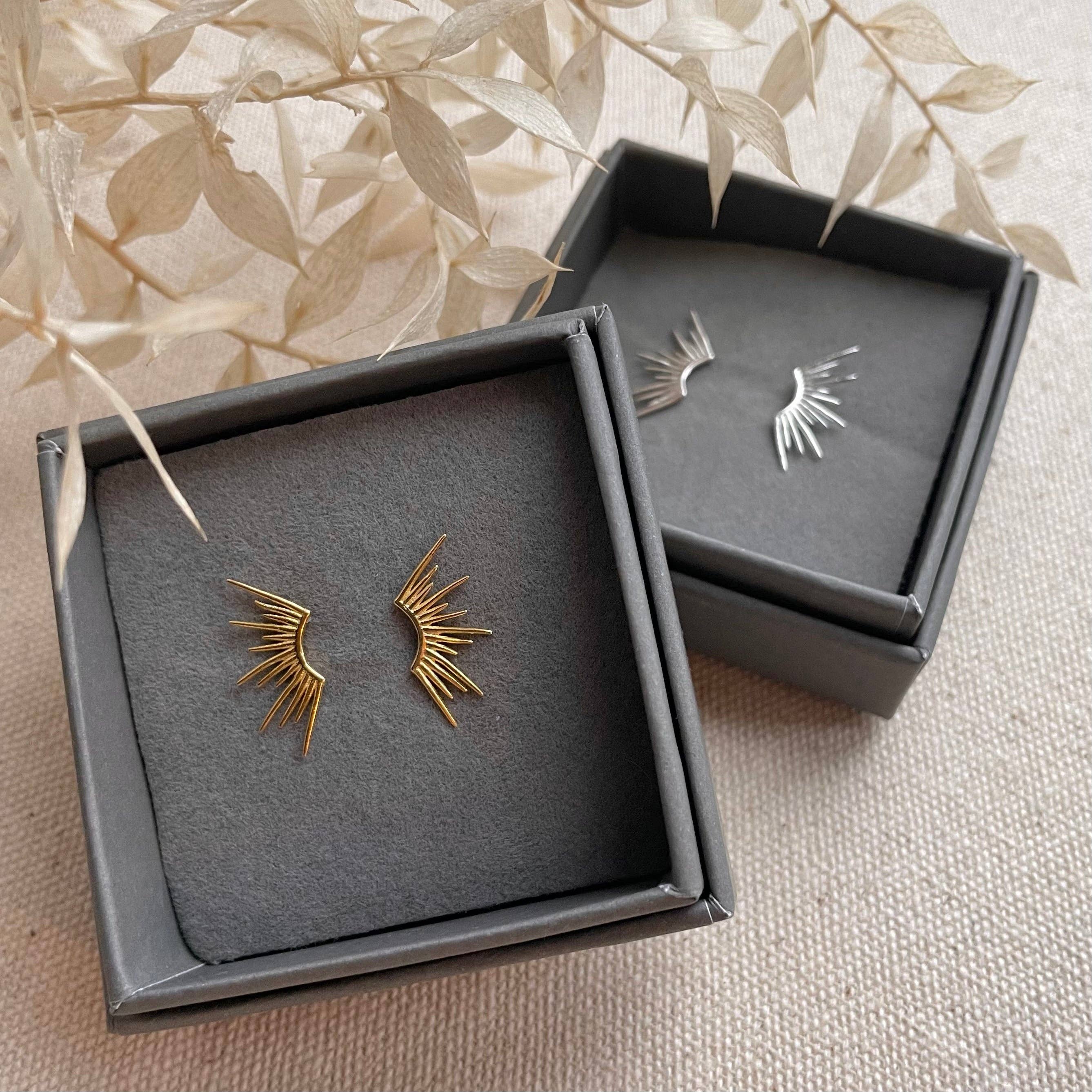 Sterling Silver or Gold Vermeil Sun Ray Studs: Silver