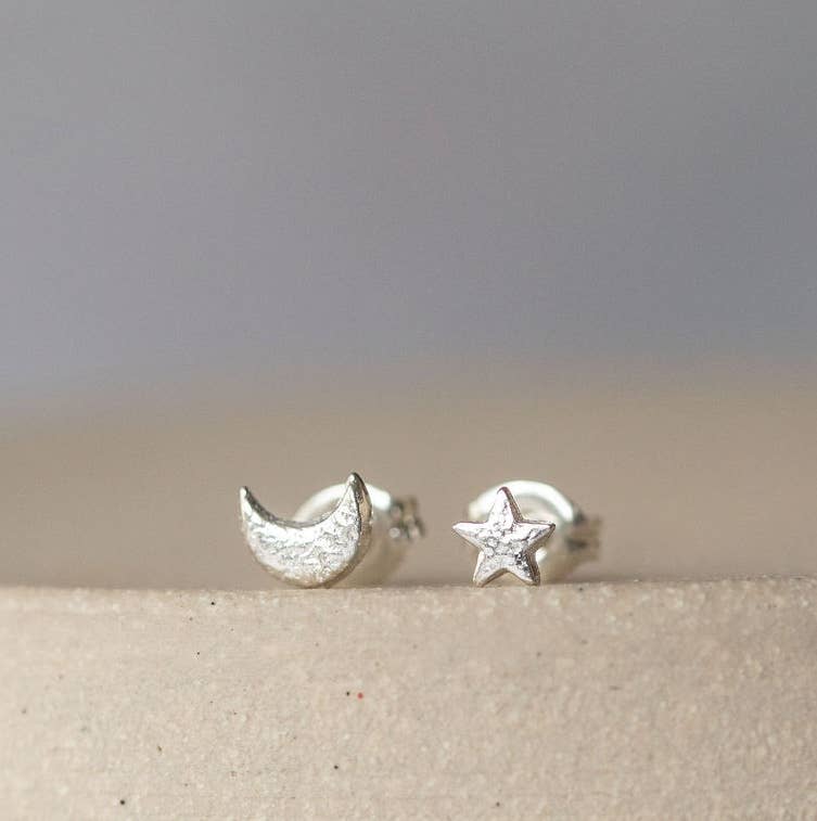Sterling Silver Mini Studs - Moon and Star