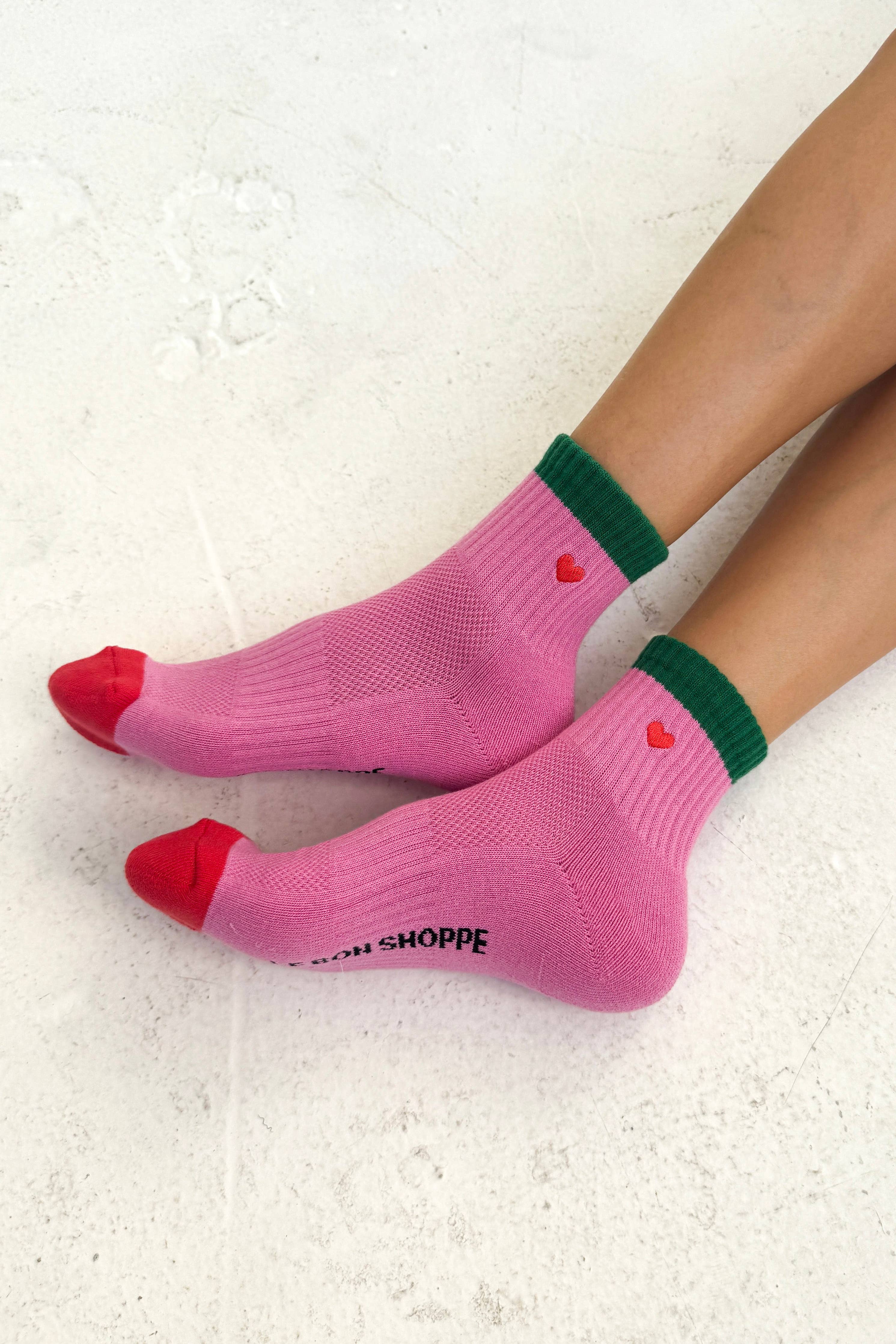 Embroidered Color Block Girlfriend Socks: BLUE RED + HEART
