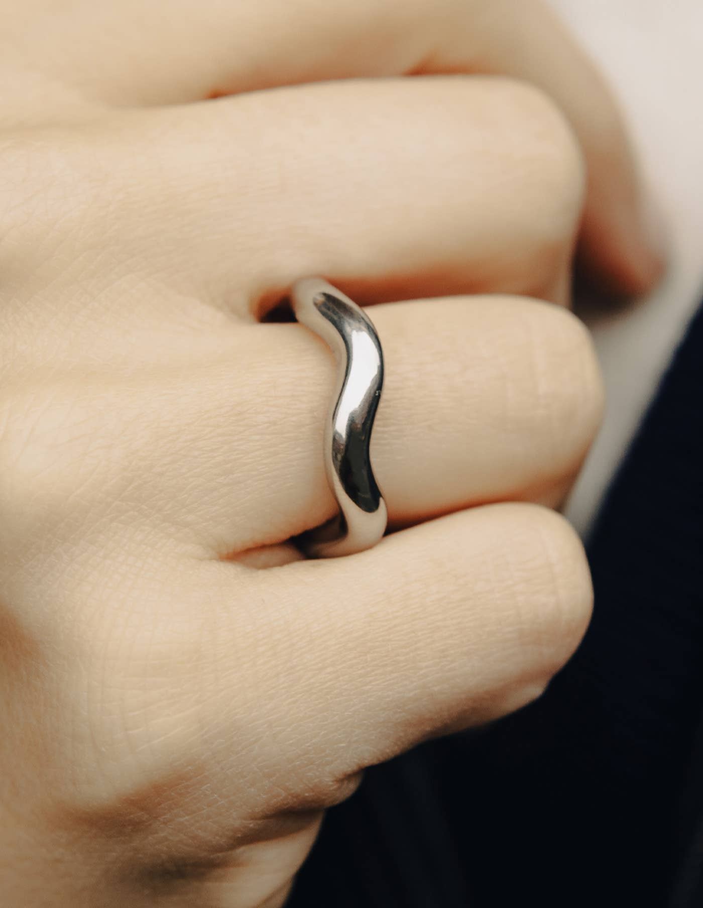 Silver Irregular Band Ring, Waterproof: Small