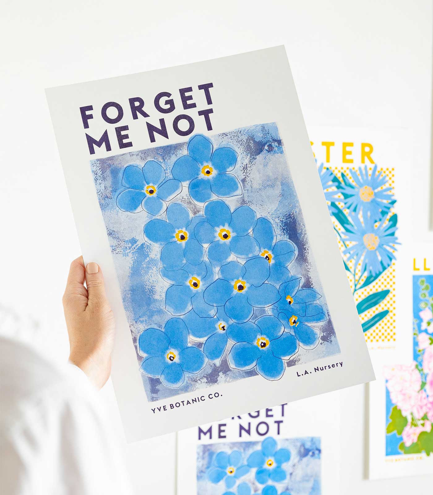 Forget Me Not Flower Botanical Risograph Print: A3 29.7 x 42 cm
