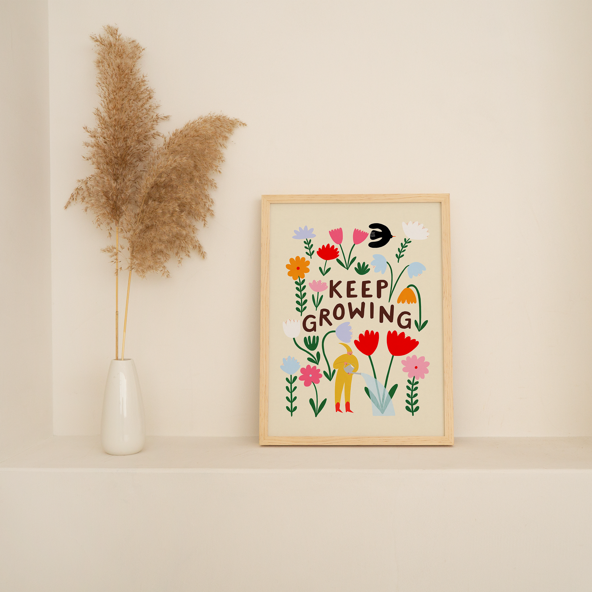 Keep Growing Art Print | Children's | Floral | Typography: A3