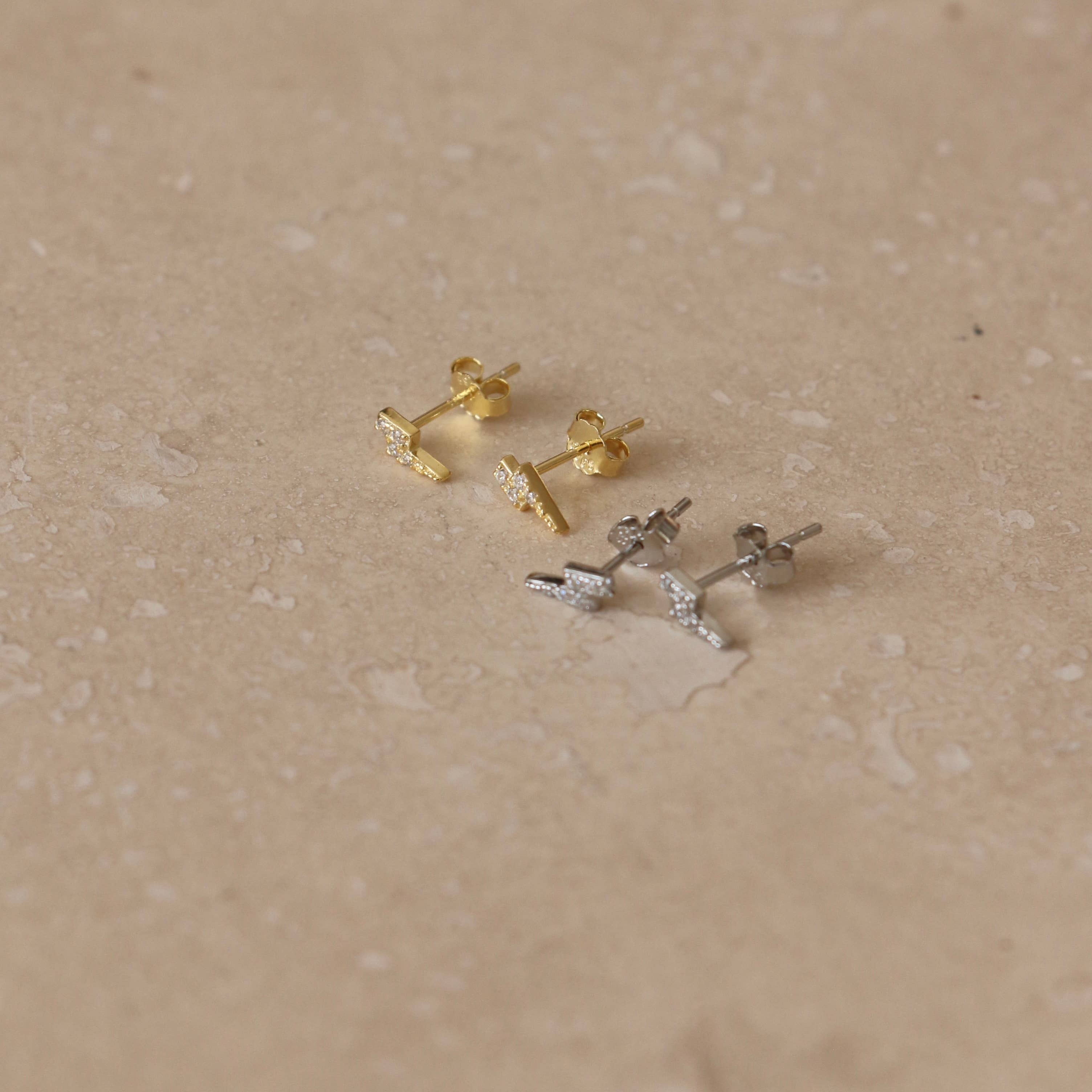 Gold Vermeil | Sterling Silver Mini Lightning Stud Earrings: Gold