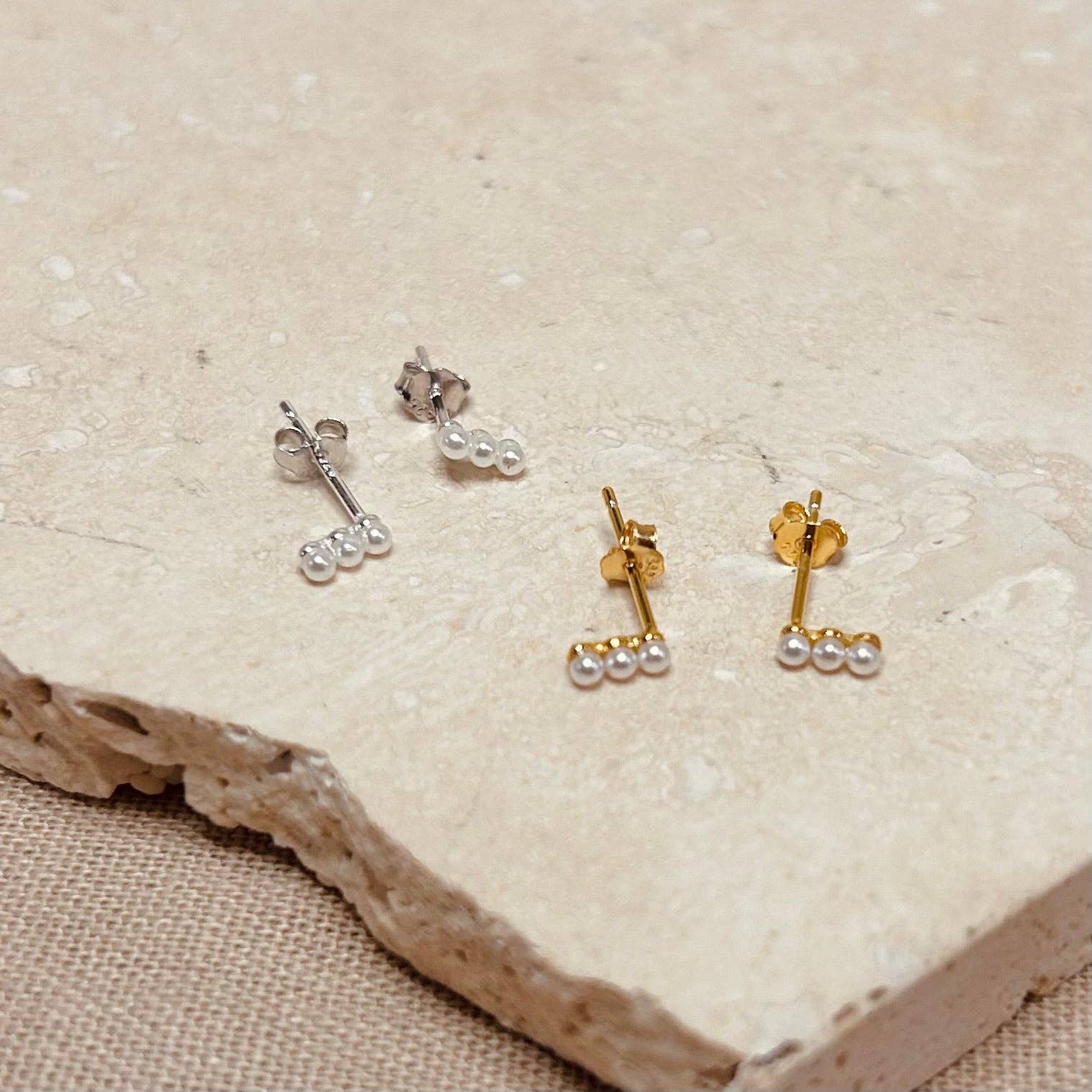 Pearl Trio Studs: Gold
