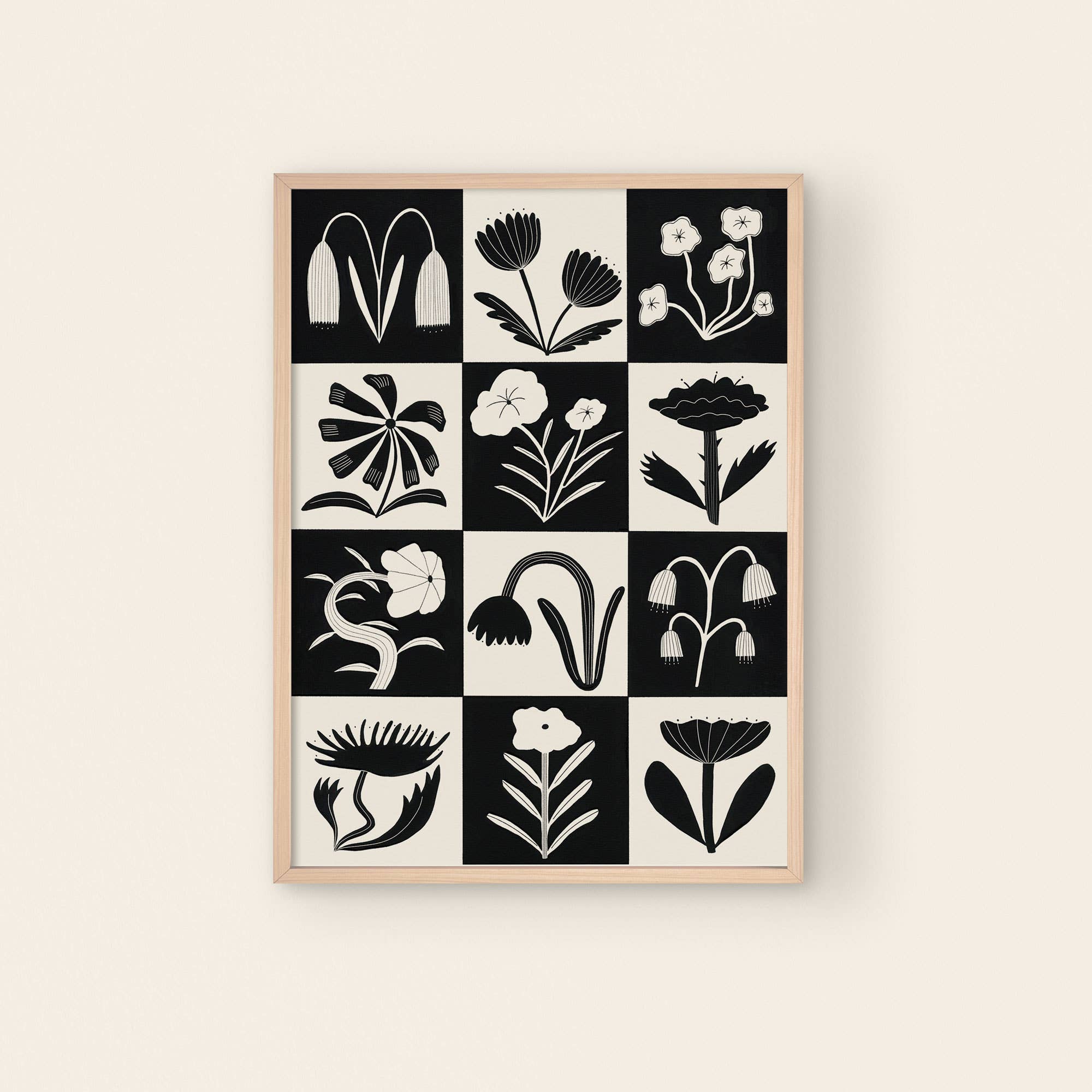 Black And White Flowers Art Print | Monochrome | Floral Art: A3
