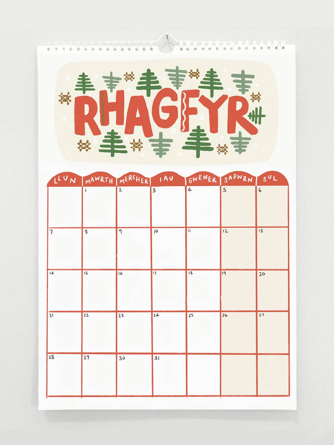 Calendr Cymraeg Welsh Language Wall Calendar 2027