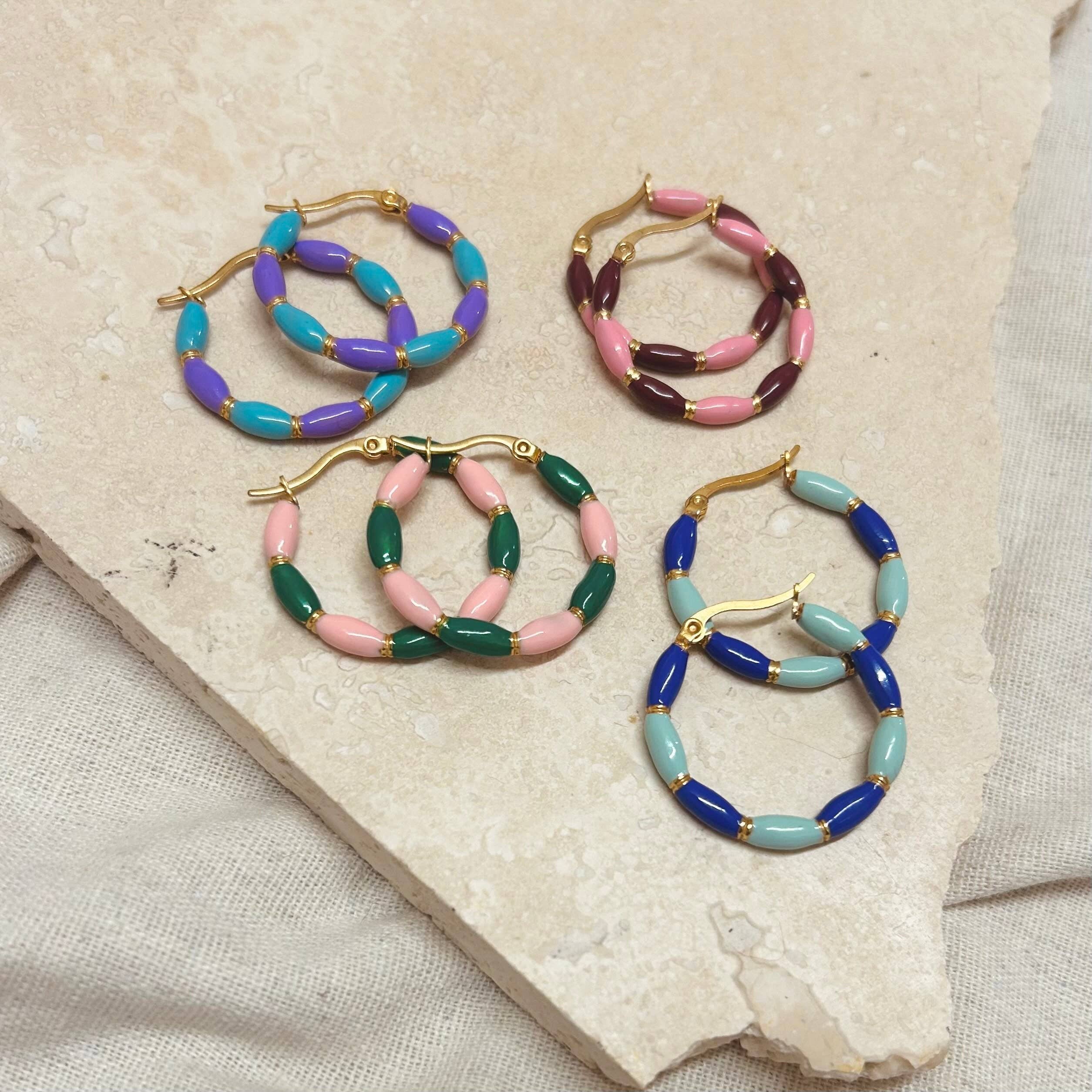 Everyday Candy Stripe Hoops: Light Blue + Dark Blue