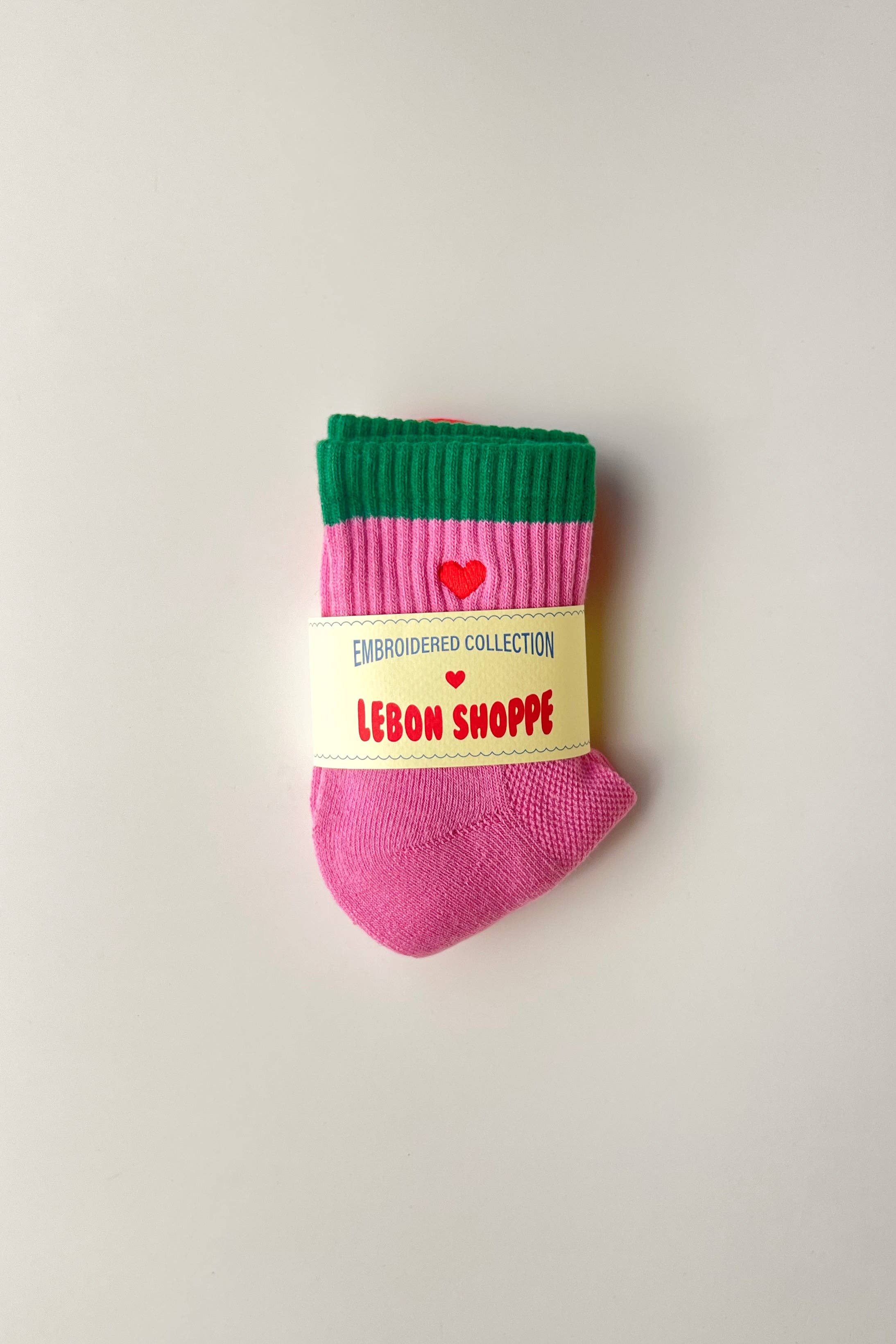 Embroidered Color Block Girlfriend Socks: BLUE RED + HEART