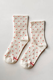Patterned Sneaker Socks (wholesale): POLKA DOT - CREAM/RED