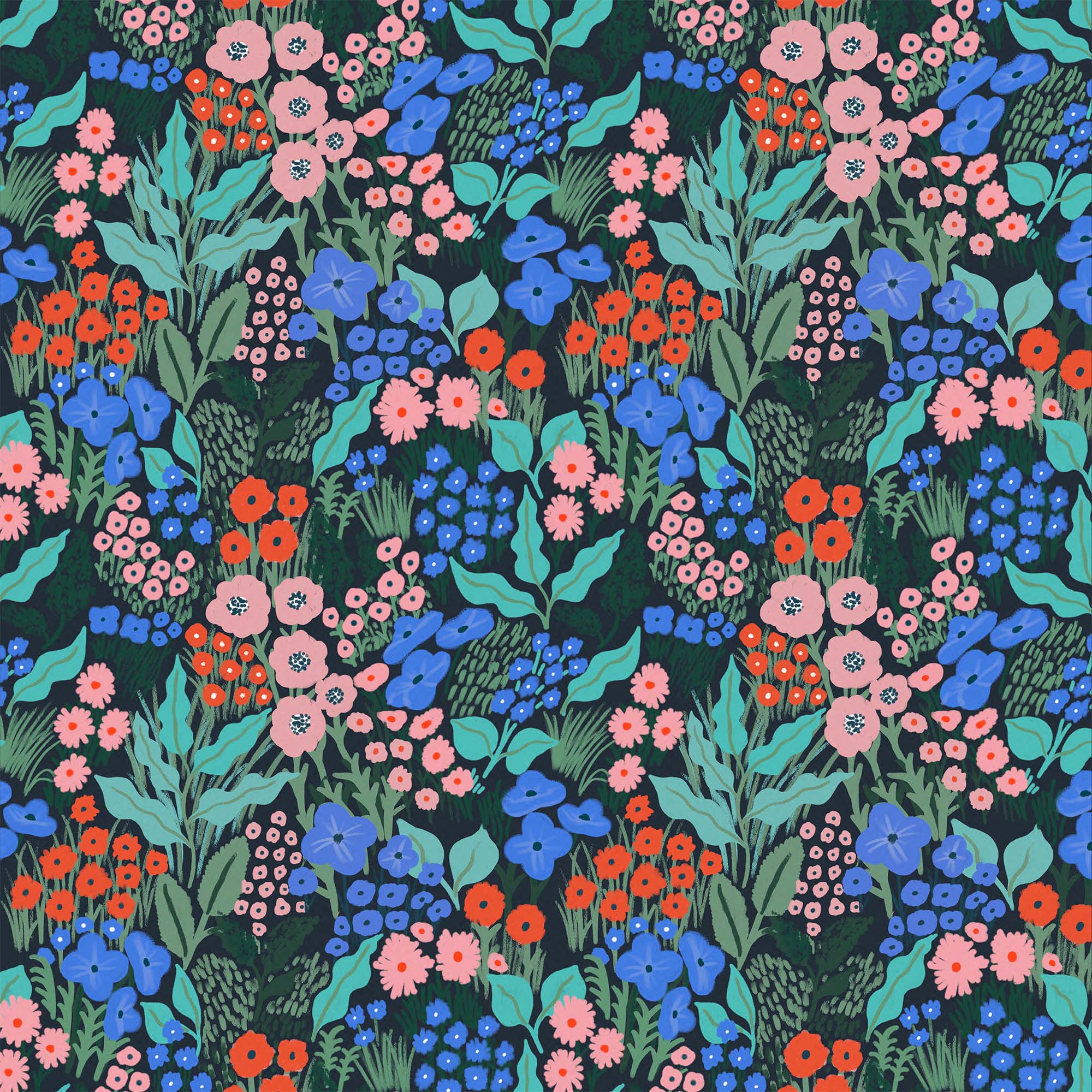 Midnight Blue Flower Meadow Recyclable Gift Wrap: 10 sheets