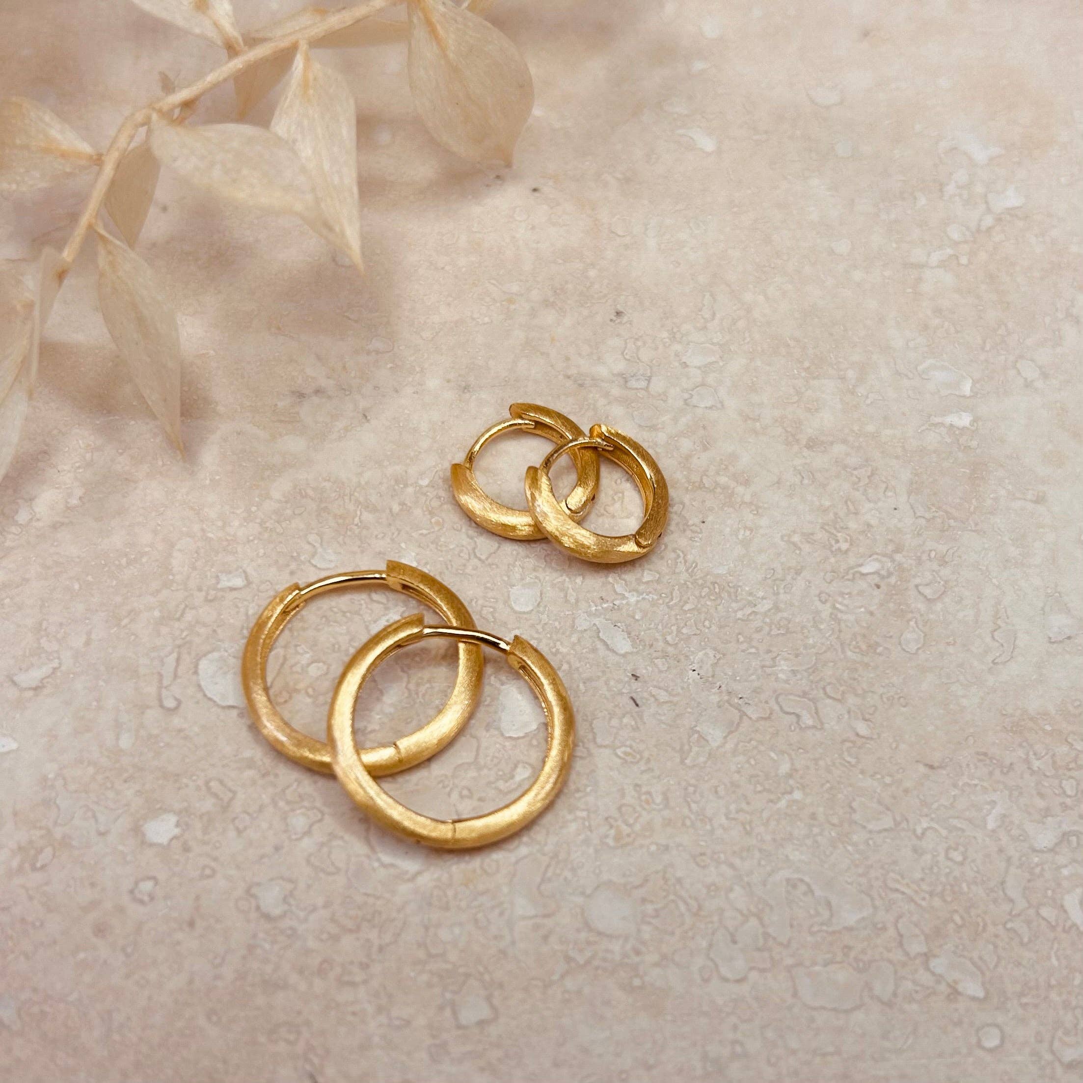 Brushed Gold Minimal Hoops: 9mm
