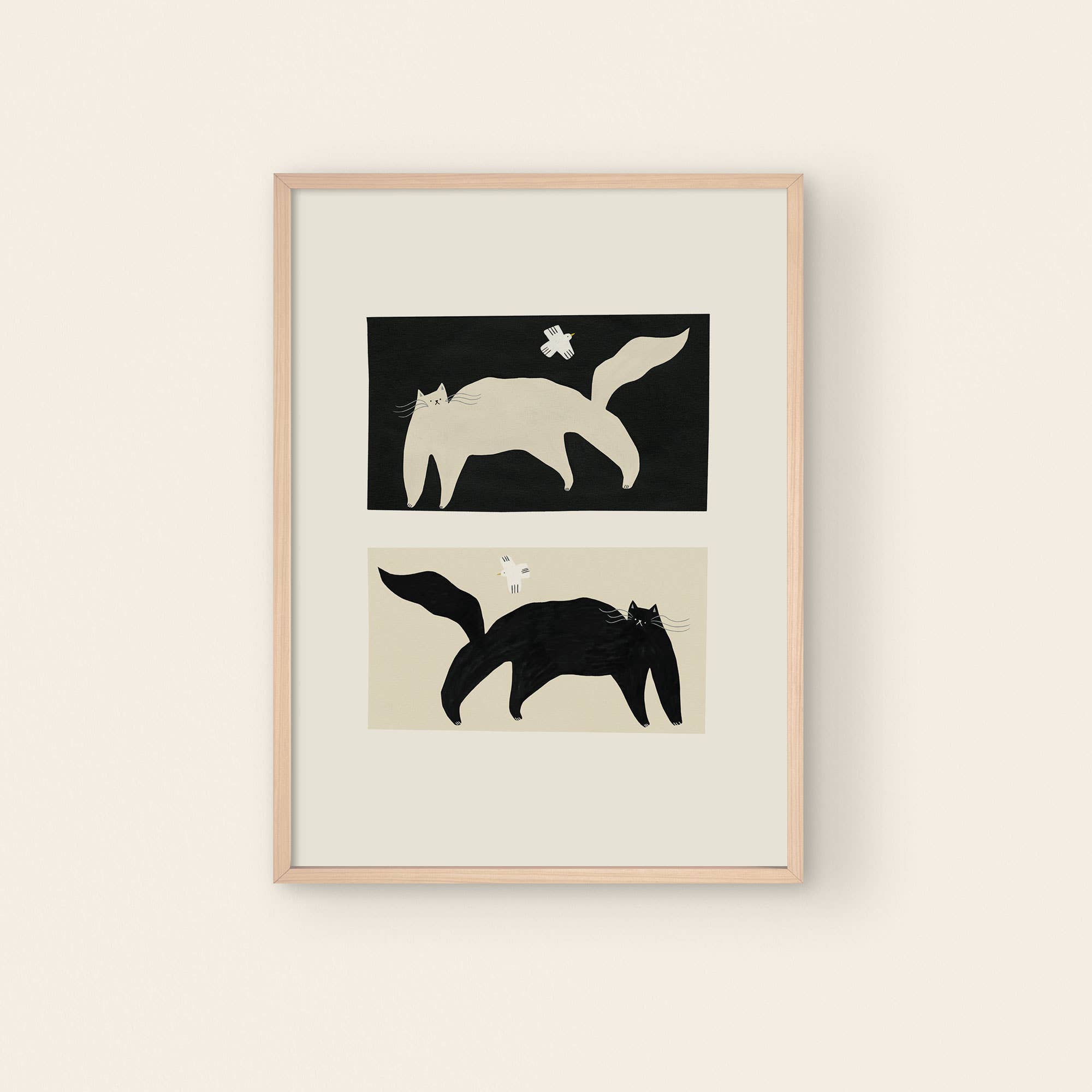 Negative / Positive Cats Art Print | Monochrome Wall Art: A3