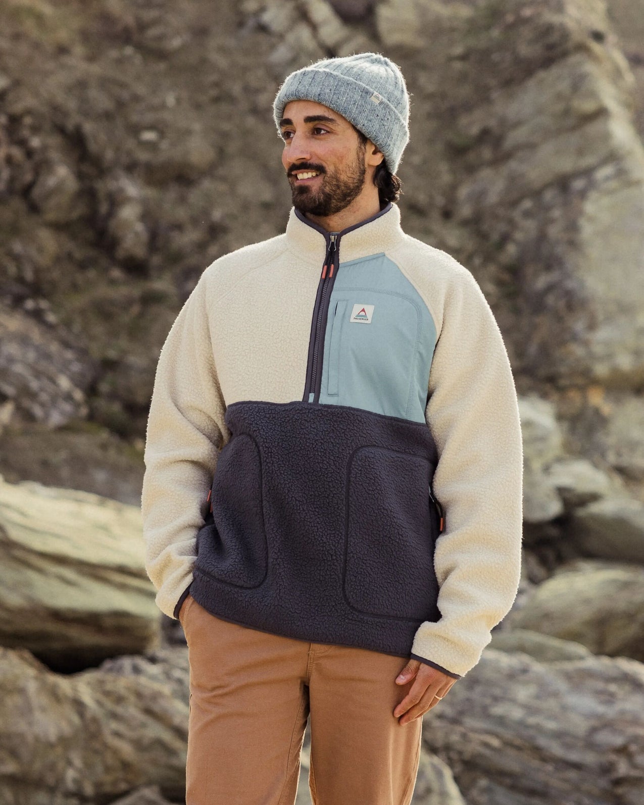 Offgrid 1/2 Zip Recycled Sherpa Fleece - Oatmeal/Charcoal