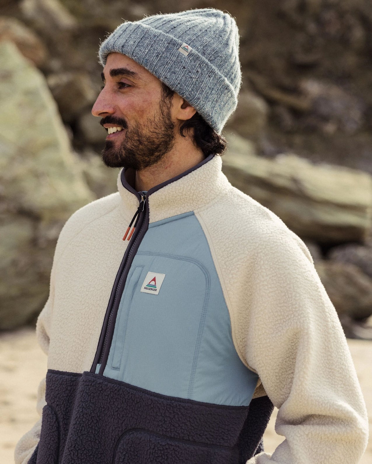 Offgrid 1/2 Zip Recycled Sherpa Fleece - Oatmeal/Charcoal
